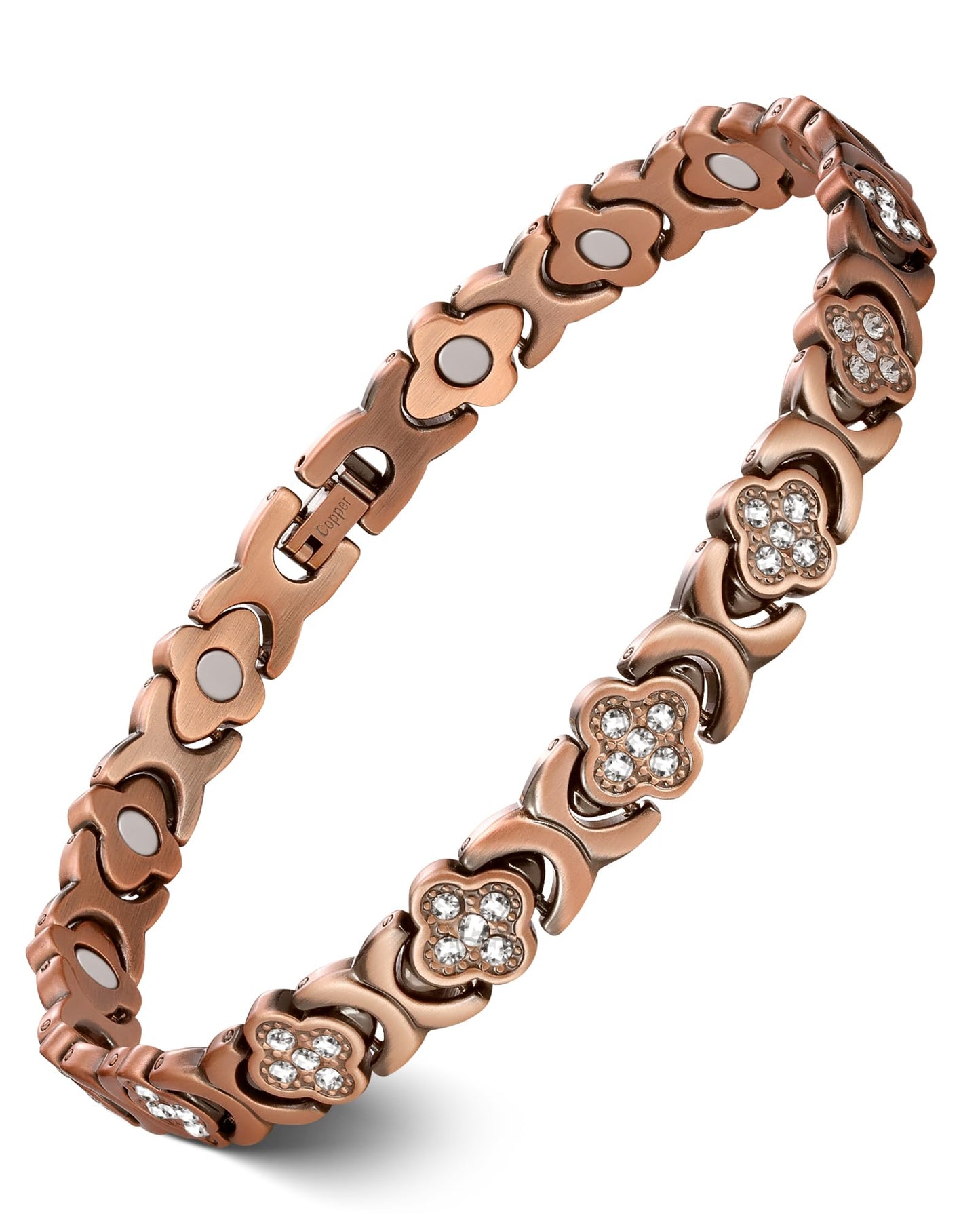 Feraco Copper Ankle Bracelet for Women, 99.99% Pure Copper Magnetic Anklet with 3800 Gauss Neodymium Magnet & Sparkling Zirconia, Adjustable with Sizing Tool