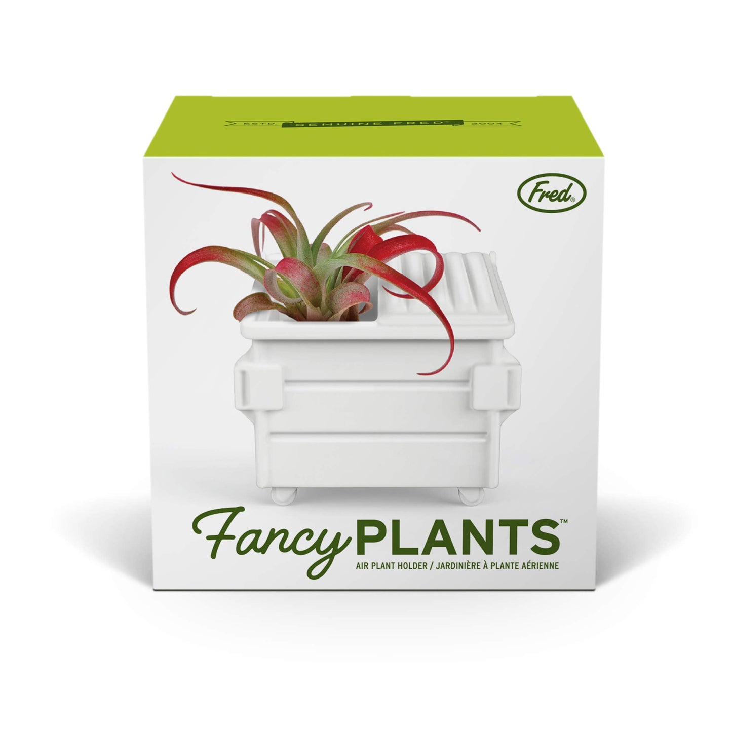 Fred Fancy Plants Dumpster Shaped Air Plant Holder - Unique Ceramic Planter for Tillandsia & Small Air Plants - Decorative Indoor Display for Office Desk, Bookshelf, Coffee Table