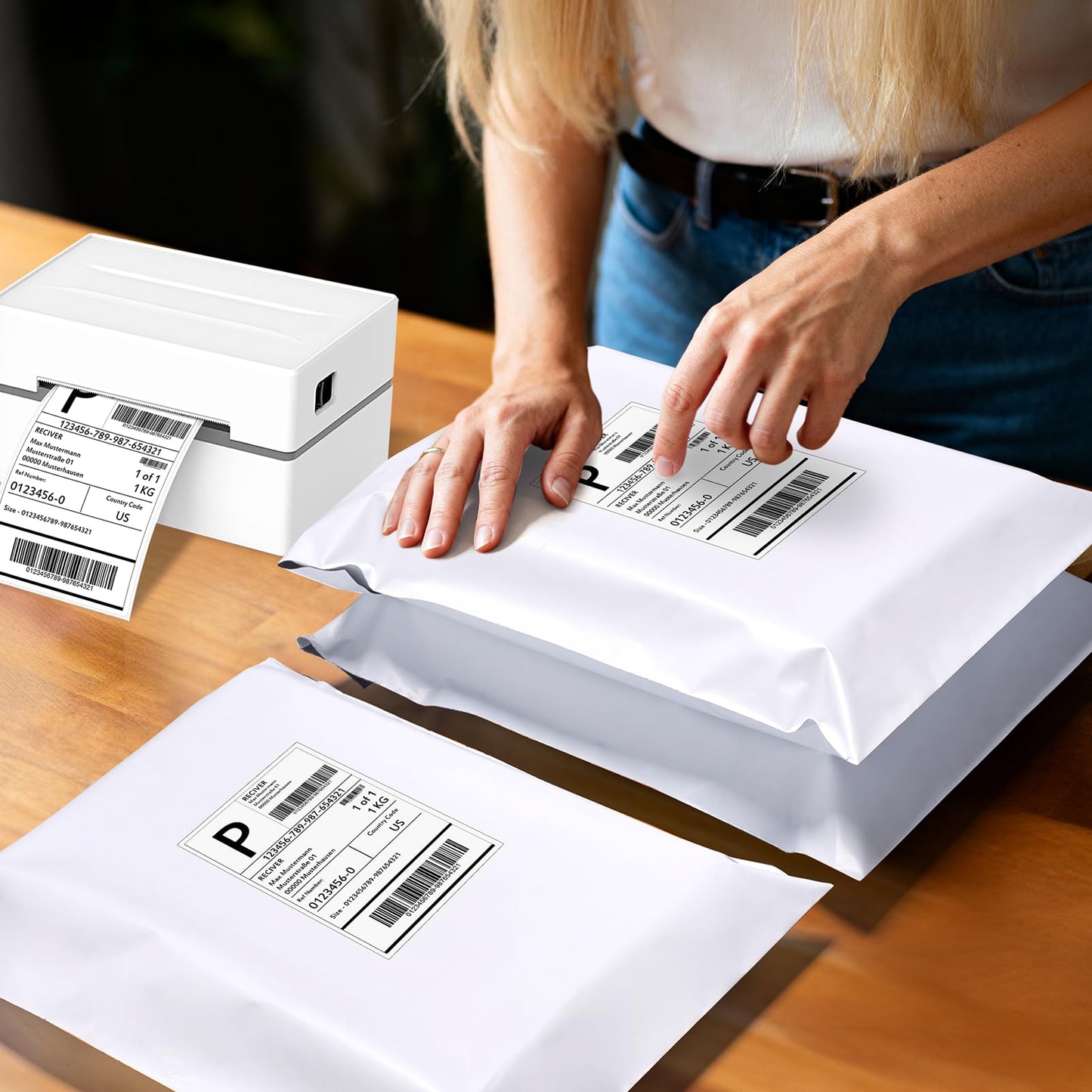 Fuxury 100 Pcs 12x15.5" Poly Mailers with 4x6" Thermal Labels, Waterproof Mailing Envelopes & Stickers for Clothing, Strong Adhesive Poly Shipping Postage Bags for Business (White)