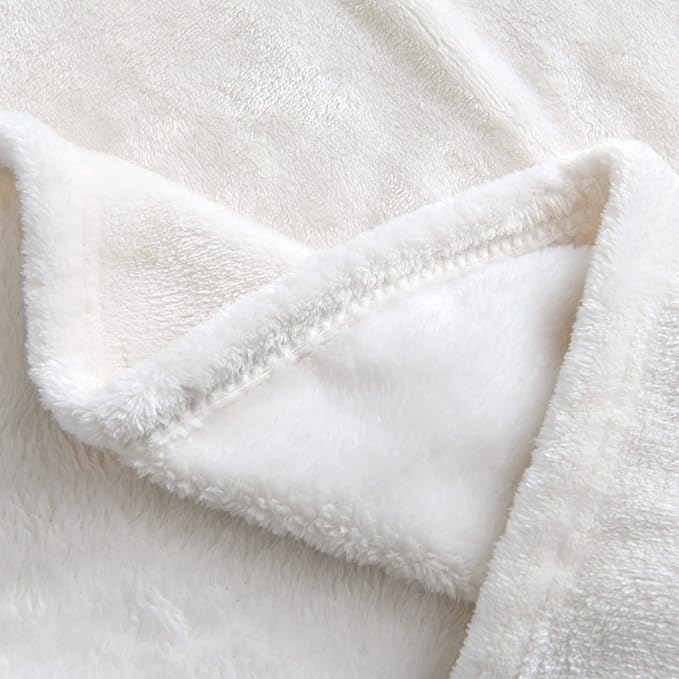 SOCHOW Flannel Fleece Blanket Twin Size, All Season Super Soft Cozy Blanket for Bed or Couch, Cream White, 60x80 inches