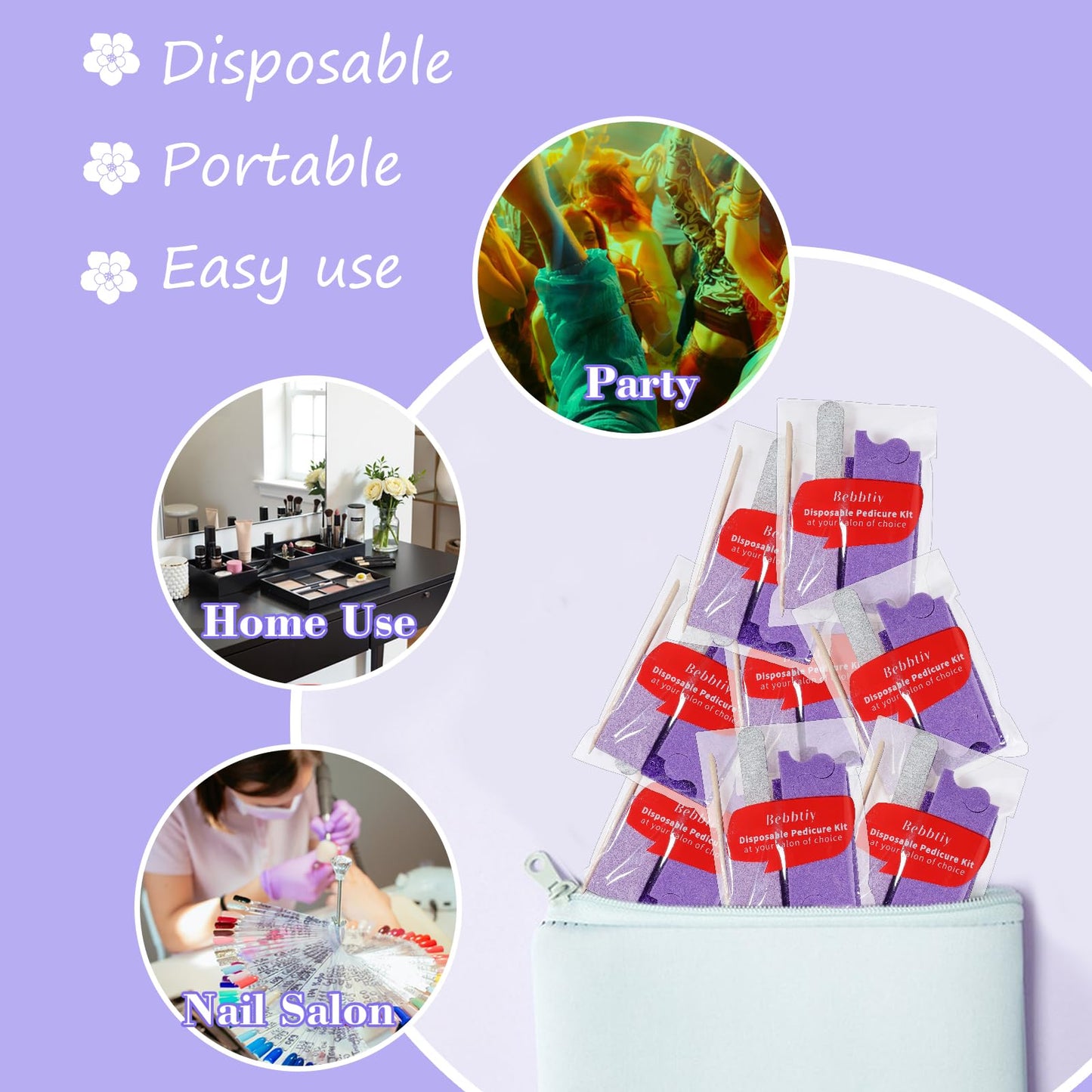 Disposable Pedicure Kit Sets, 5 in 1 Nail Salon Manicure Pedicure Kit Professional, Nail File, Pumice Pad, Mini Buffer, Toe Separator, Wood Stick, Individually Package (20, Count, 80/100 Grit)