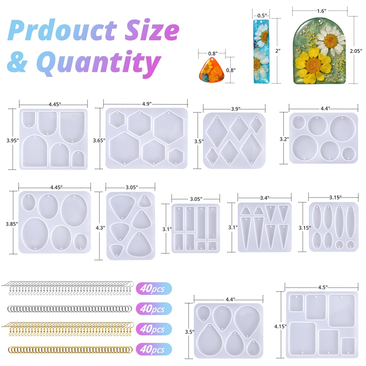 LET'S RESIN Resin Earring Mold, 171 Pcs Resin Jewelry Molds Making Kit with 11 Pack Variety Shape Silicone Molds, Earring Molds for Epoxy Pendant, Earrings, Necklace, Keychains