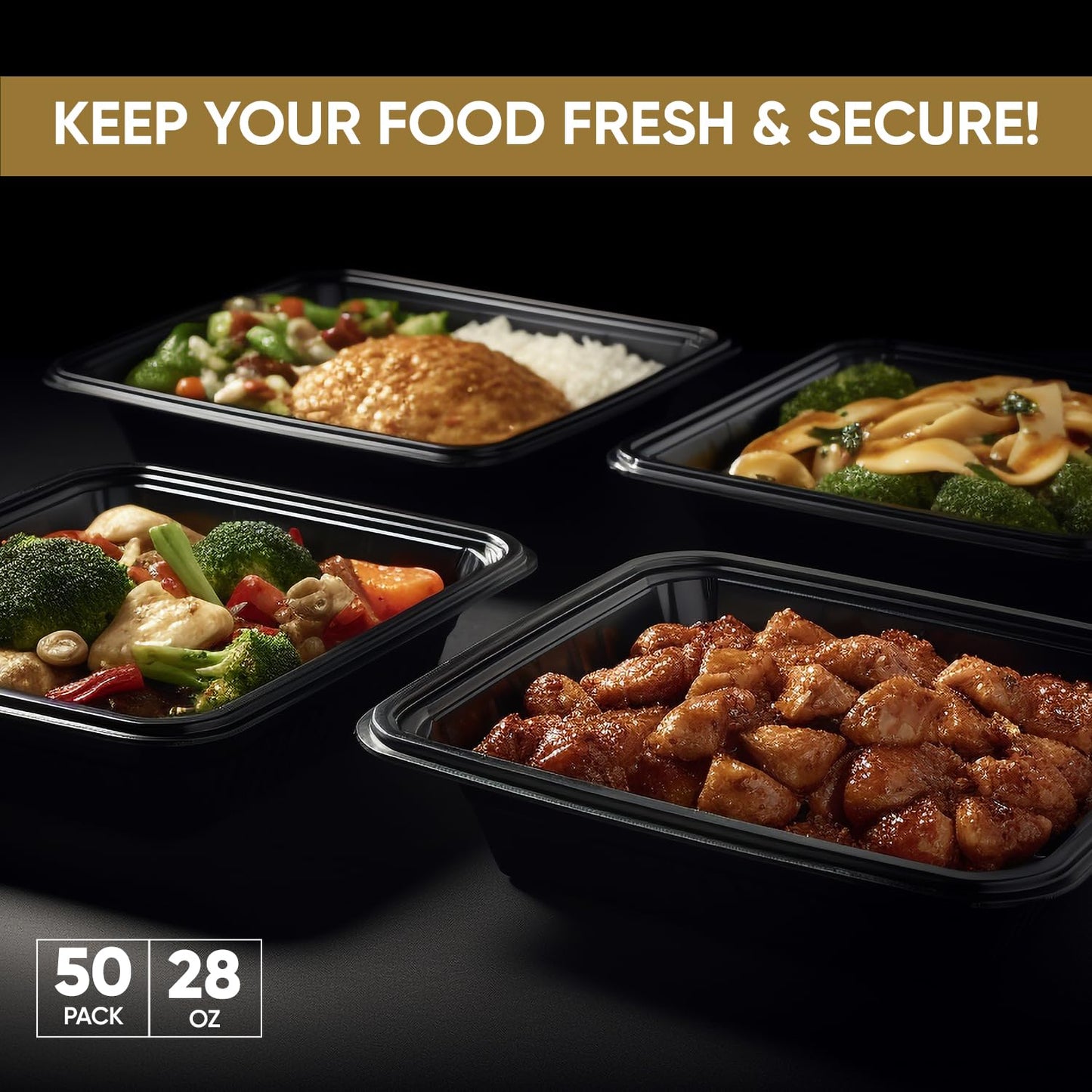 50 Pack (100 Piece) 28 oz Meal Prep Containers Reusable BPA Free Leakproof Stackable Food Storage Containers with Lids, Microwave & Dishwasher Freezer Safe To Go Bento Box Style Take Out Clear Plastic
