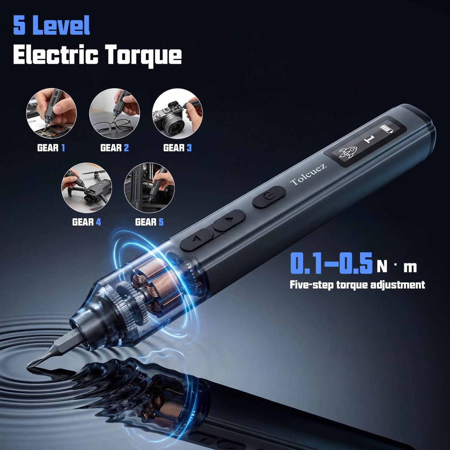Mini Electric Screwdriver Set,Max 0.5N.m Power Screwdriver,5 Torque Settings & 60 Magnetic Bits,Precision Mini Screwdriver Set,Rechargeable Repair Tool for PC,RC Car,Laptop & iPhone