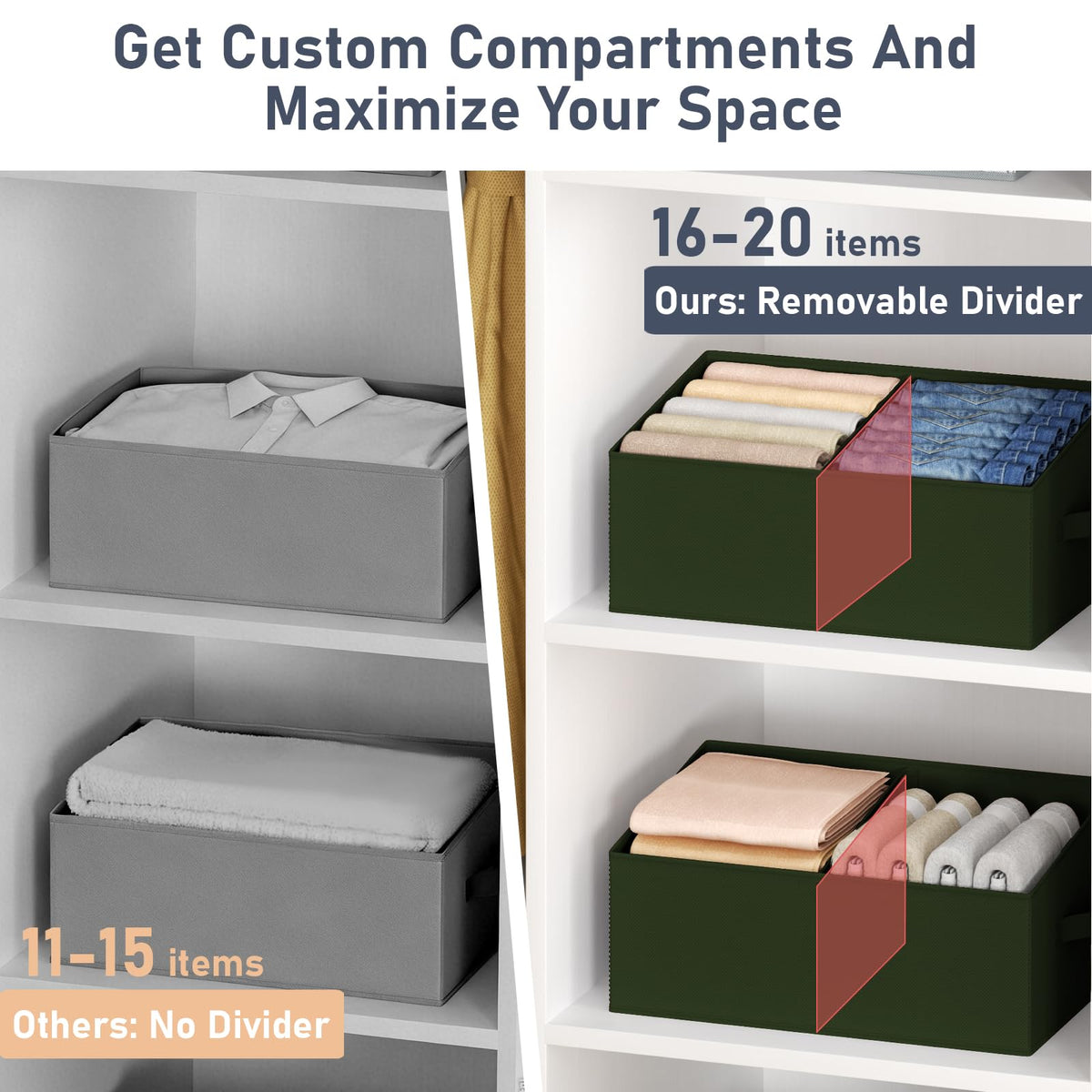 Large Closet Shelf Organizer Bins 8 Packs with Handles and Divider (8 Count)
