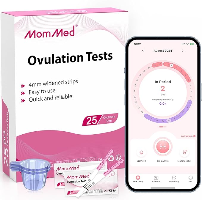 MomMed Ovulation Test Strips (LH25) with 25 Collection Cups, Reliable LH Surge Predictor OPK Kit, Accurately Track Ovulation Test, High Sensitivity Result for Women Home Testing, Pink