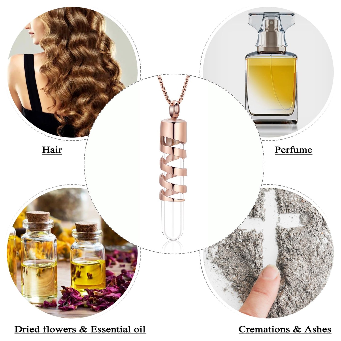 Oinsi Clear Glass Tube Cremation Urn Jewelry Ashes Holder Necklace Keepsake Memorial Pendant Including Box/Fill Kits (Rose gold)