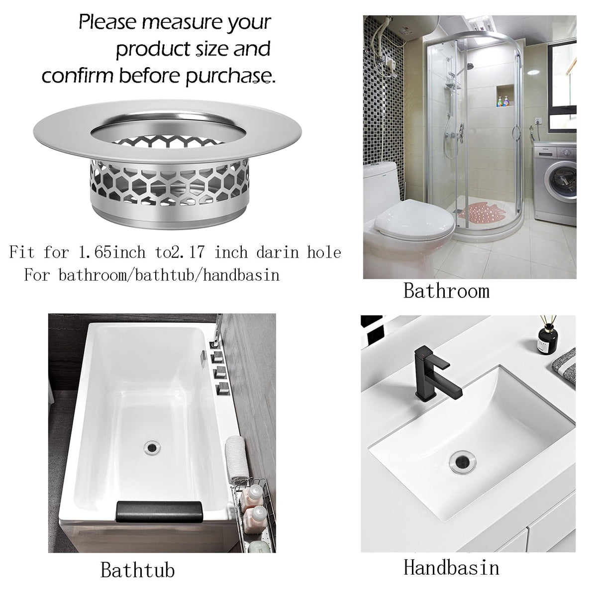 Hair Catcher Shower Drain Bathtub Lavatory Sink Drain Strainer for Laundry (2 Count)