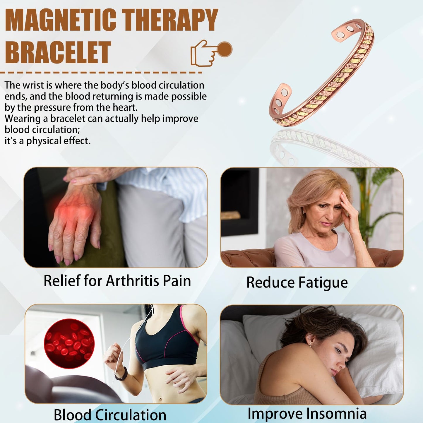 EnerCoppeX Copper Magnetic Bracelet for Women - Detox Jewelry with 3500 Gauss Magnet, Adjustable Cuff Bangle (X)