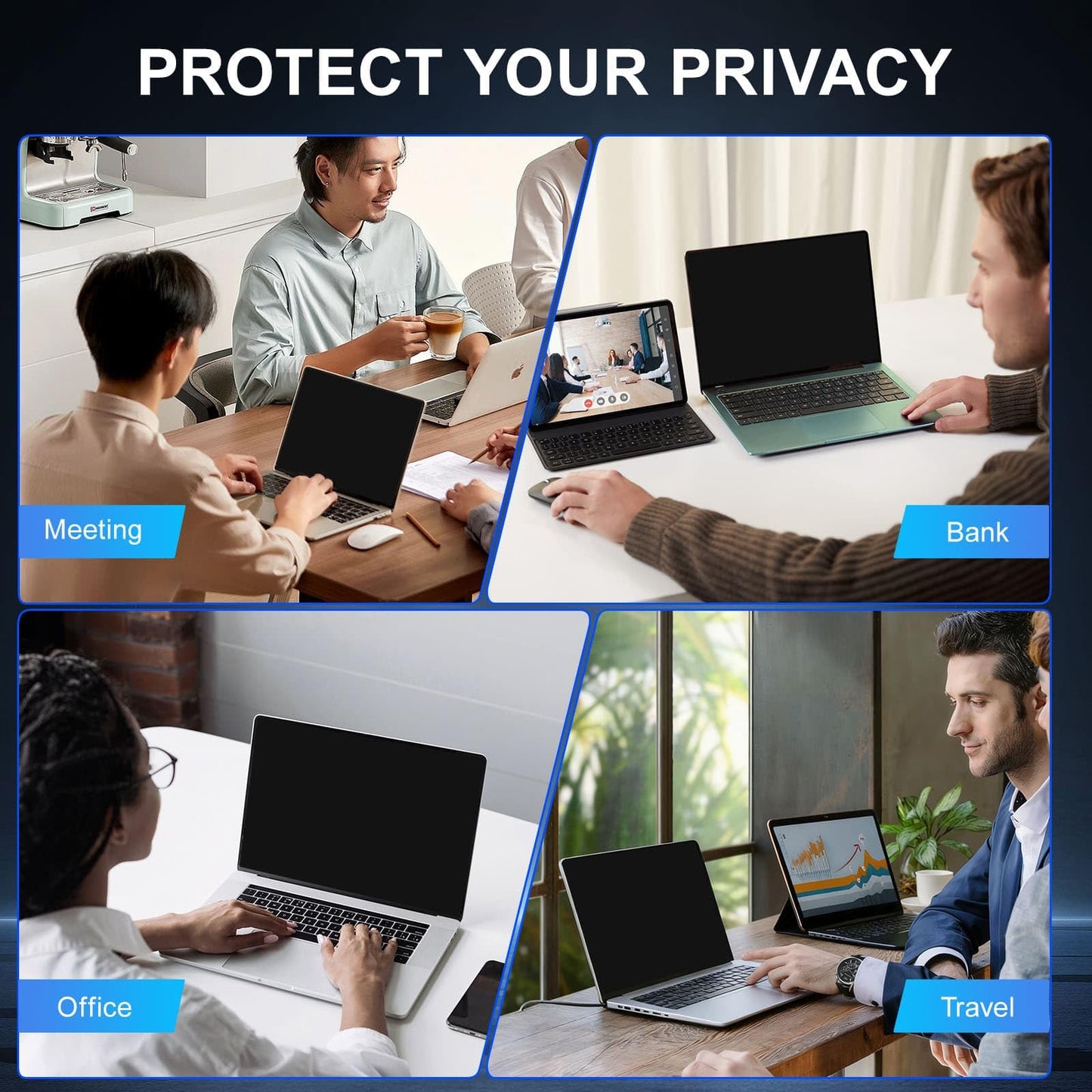 2Pack Magnetic 15.6 Inch Laptop Privacy Screen 16:9 Aspect Ratio, Removable Anti-Blue/Glare Protector Film, Anti Spy Desktop Security Private Filter 15.6in