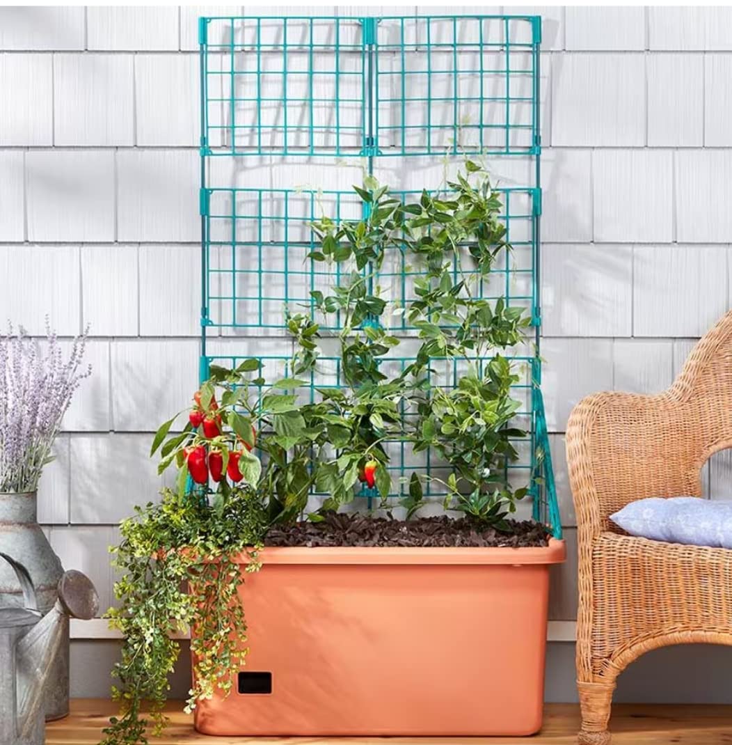 The Lakeside Collection Vegetable Planter with Wheels and Trellis - 58 Inch Self Watering