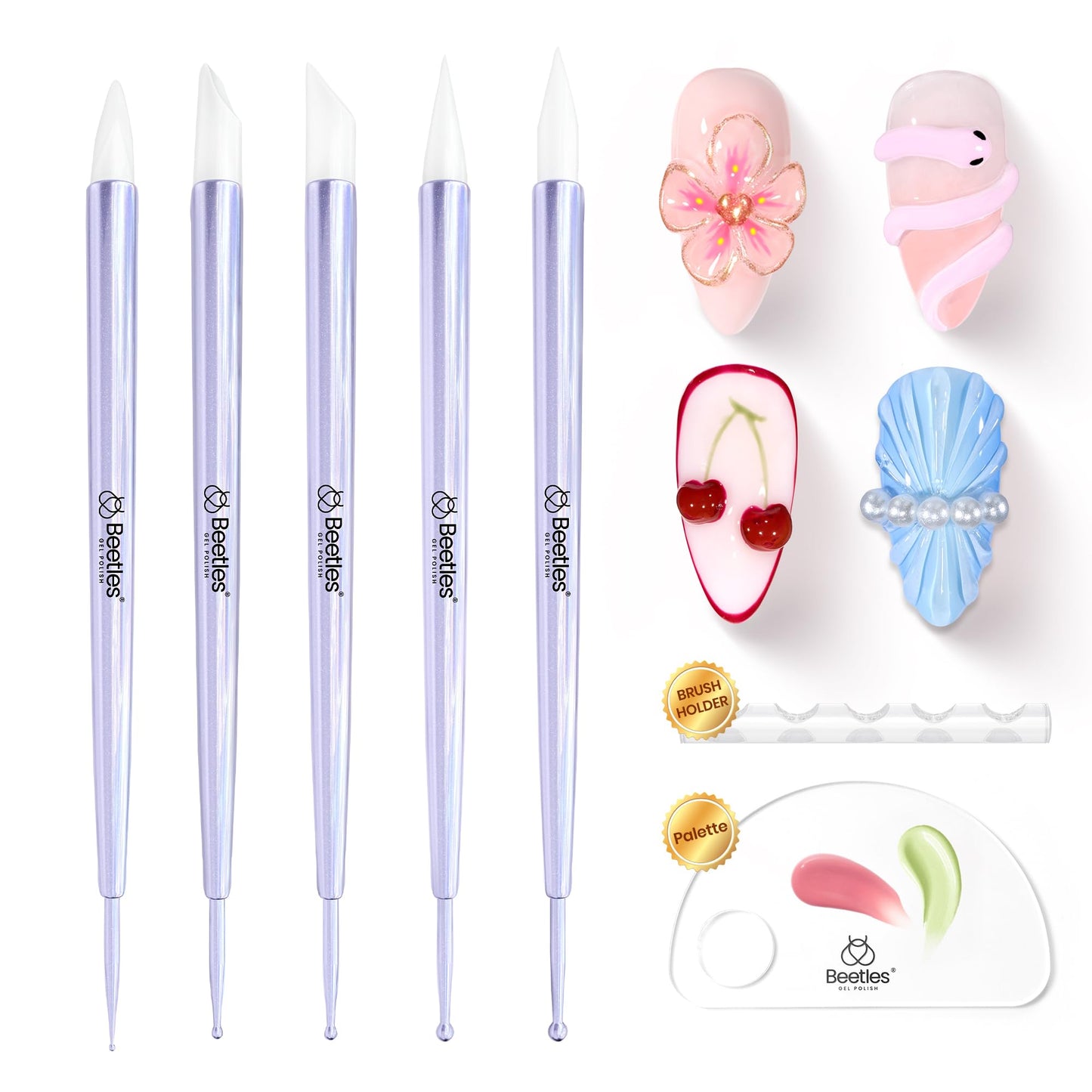 Beetles 31pcs Nail Art Brushes & 5PCS Nail Art Dotting Tools Nail Art Sculpture Pen, Dual-Head Resin Na
