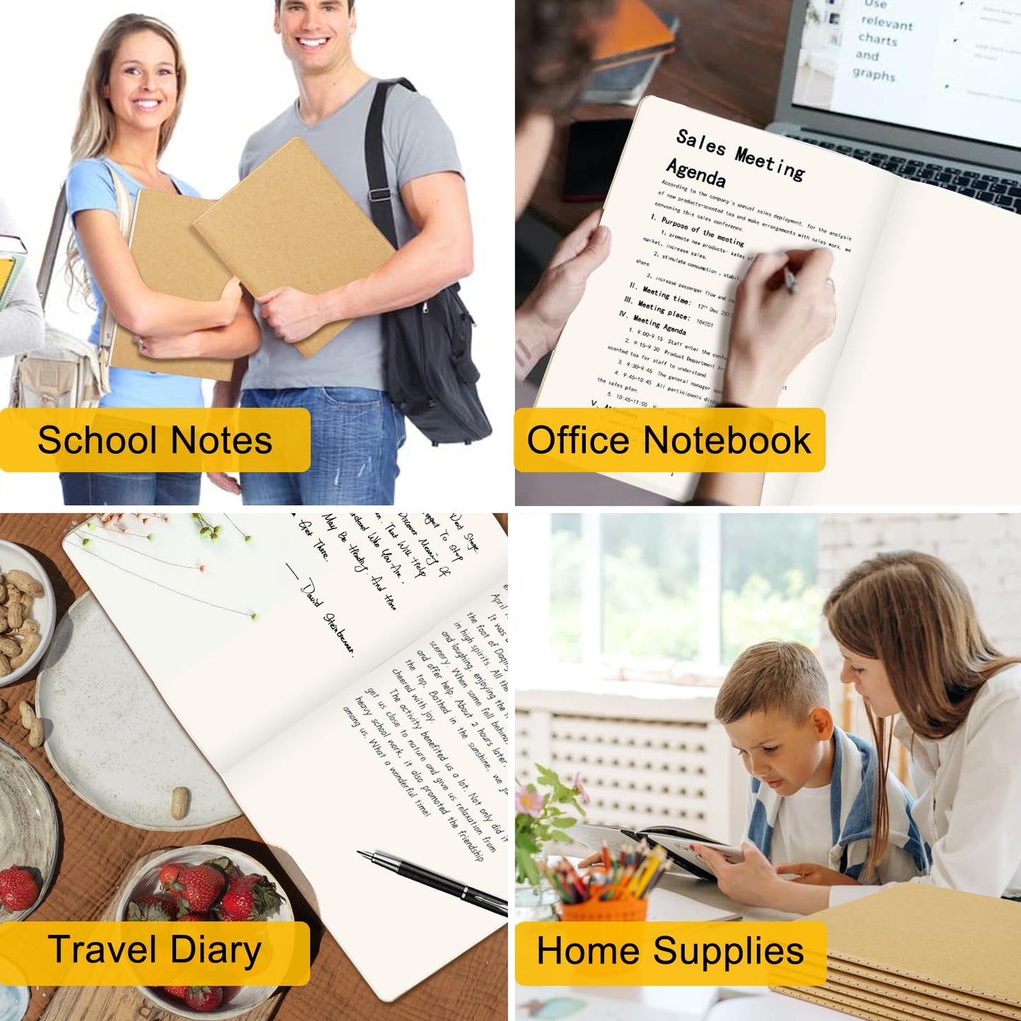 EUSOAR Blank Journal Notebook, 3 Packs Large A4 8.5" x 11" 40 Sheets/ 80 Pages, 100gsm Thick Paper Kraft Sketchbook Composition Diary Subject Notebooks Planner Journal for Students Office