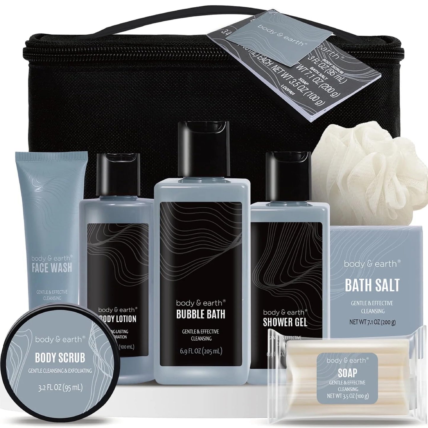 Body & Earth Gift Baskets for Men 8pcs Mens Grooming Sets with Leather Scent Gift Sets for Christmas Gifts for Men