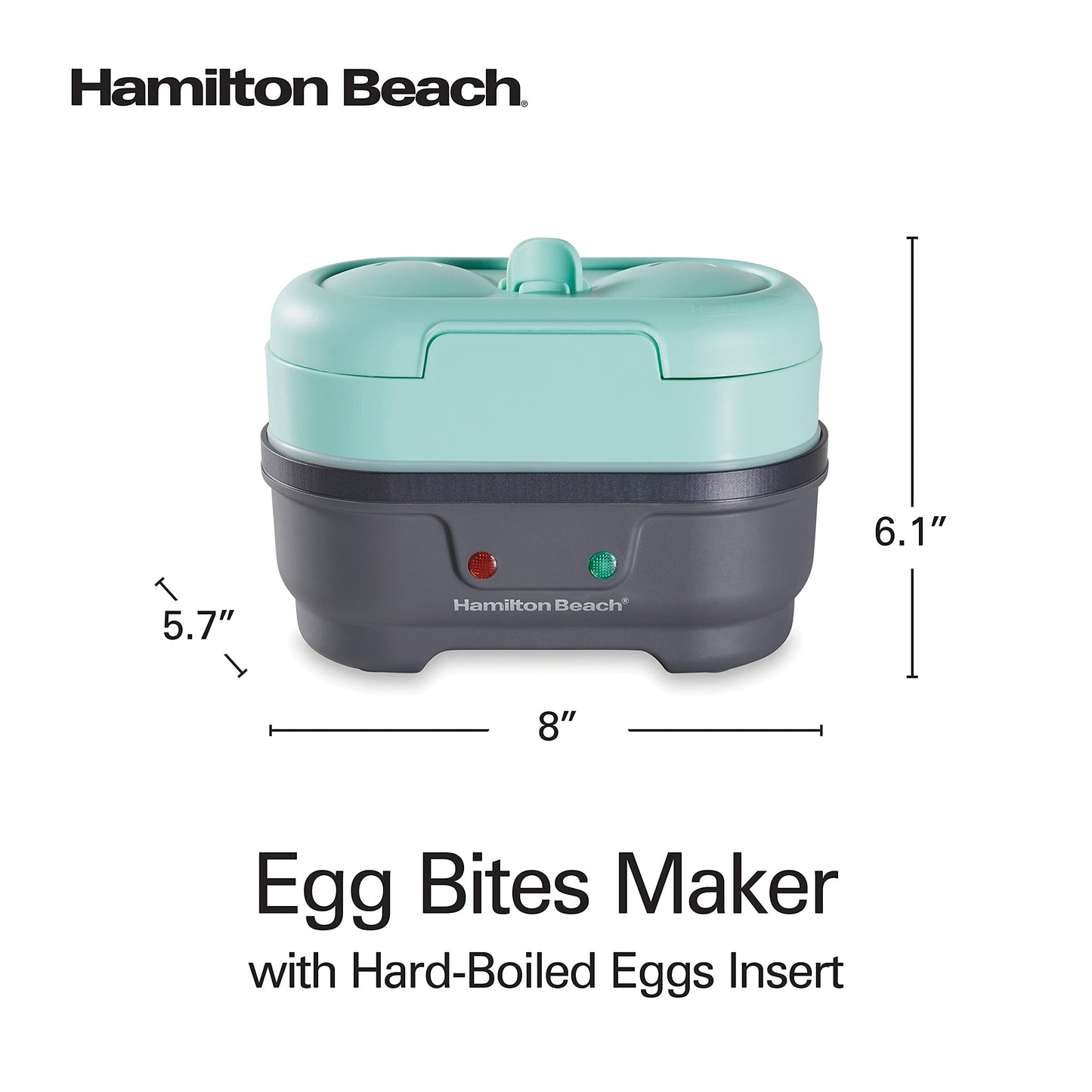 Hamilton Beach Sous Vide Style Electric Egg Bite Maker, Hard Boiled Egg Cooker & Poacher with Removable Nonstick Tray, Makes 2 in Under 10 Minutes, Teal (25511)