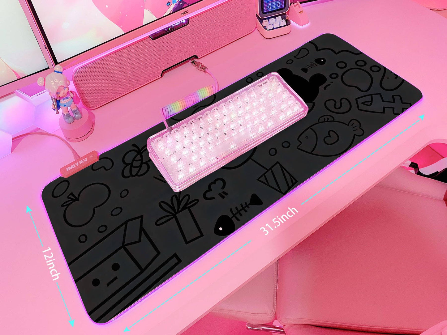 JMIYAV Pink RGB Gaming Mouse Pad 31.5x12 Inch PC XL Large Extended Glowing Led Light Up Desk Pad Non-Slip Rubber Base Computer Cute Mousepad Mat Desk Accessories Gaming Setup 4795