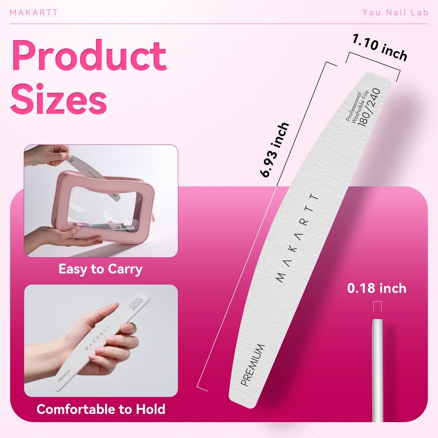 Makartt Nail Files: 180/240 Grit Emery Boards for Nails, 20pcs Professional Dual-Sided Fingernail Files for Natural Nails Prep & Buffing, Reusable Nail Care Manicure Set for Salon & Home Use