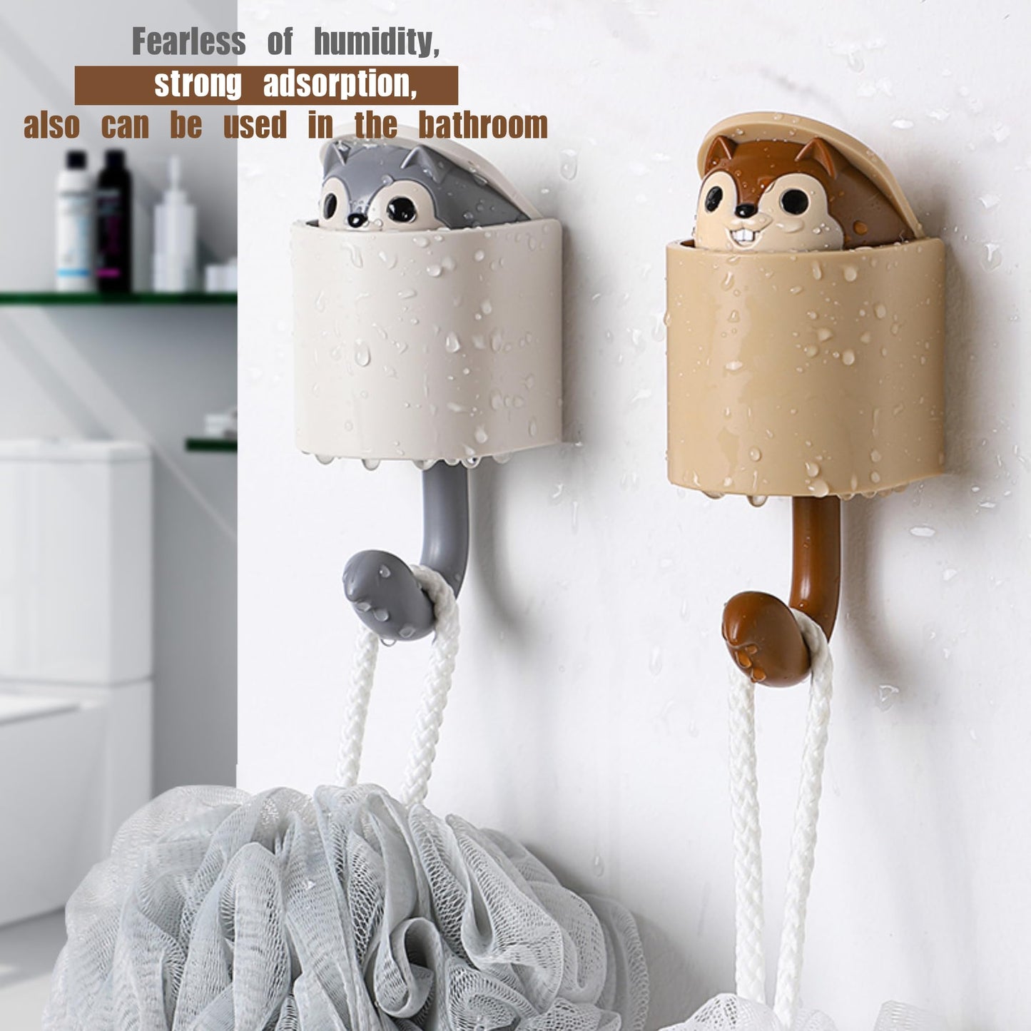 GCFTIFF 2 Pcs Creative Squirrel Cute Pet Key Holder wall Mount, Keychain Command Hooks,siding Hooks,Hook for Coat, Scarf, Hat, Towel, Bag, Utility Hook for Wall Hanging Decorations (Coffee&Gray)