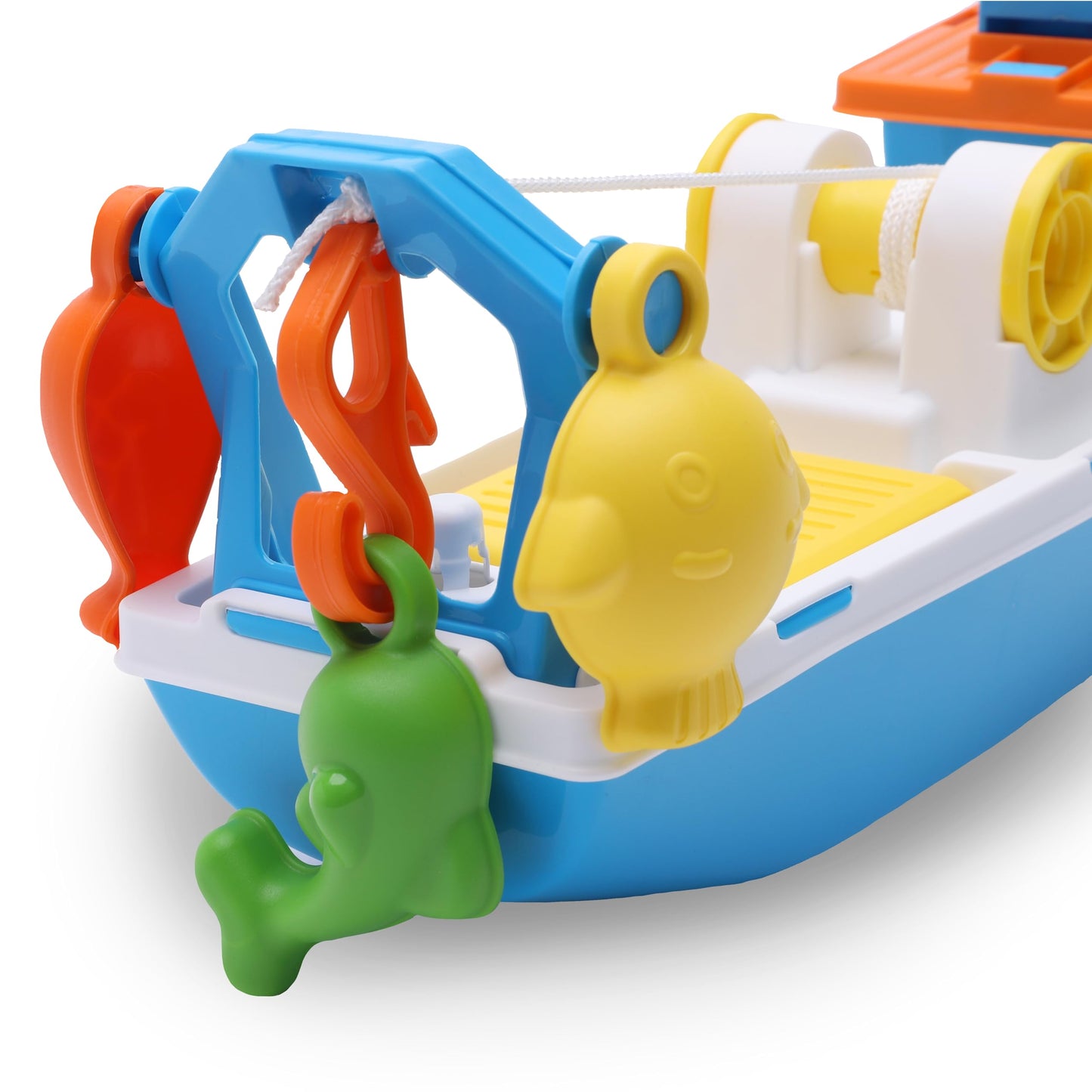 Toyland® 40cm (16") Colourful Fishing Boat with Moveable Doors, Fishing Hook & 4 Plastic Fish - Kids Floating Water Toy - Pool & Bathtime Toys - 3 Years+