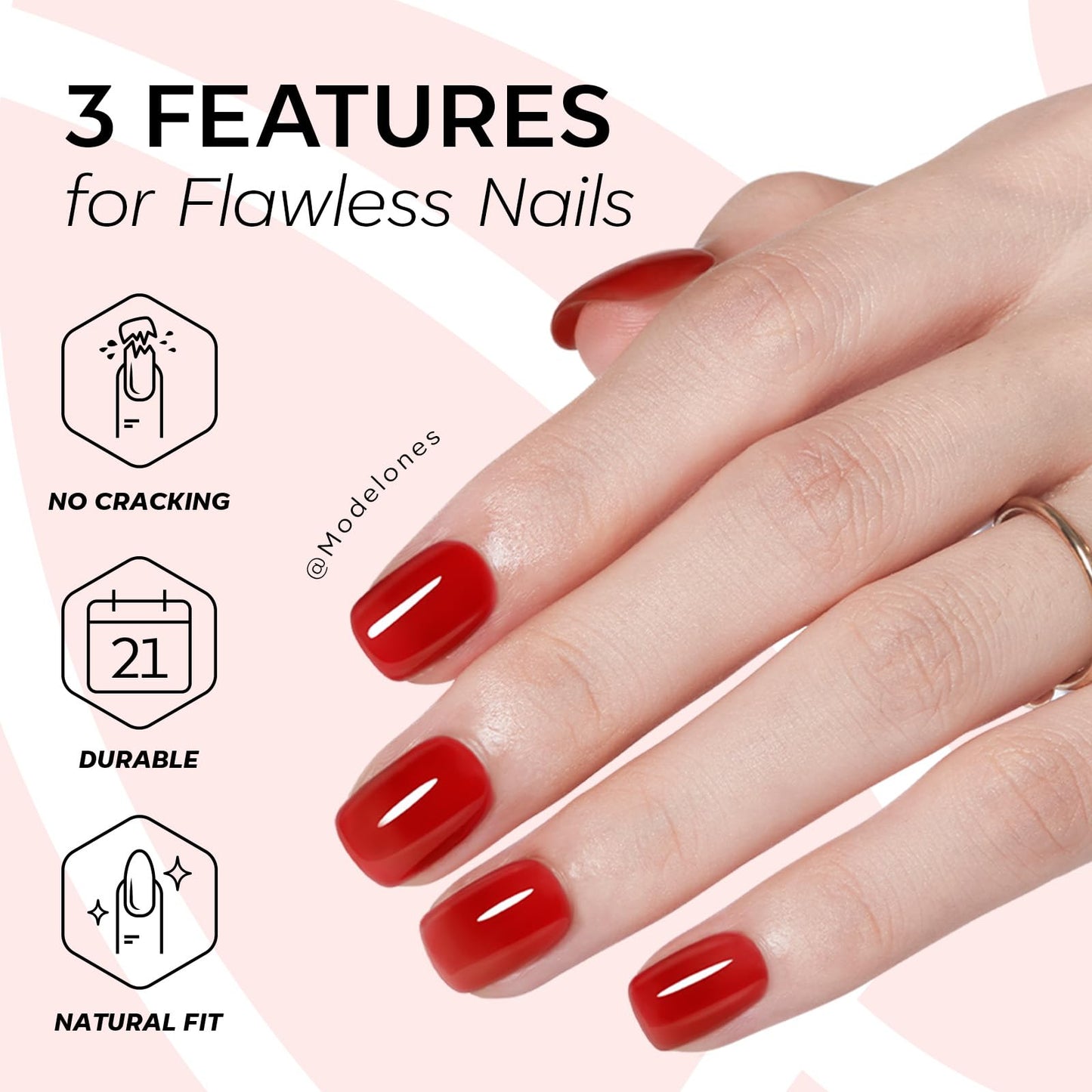 Modelones Extra Short Press on Nails, Sheer Red Jelly Semi-Transparent Squoval Fake Nails, Reusable Nail Kit with Nail Glue Adhesive Tabs Mini Nail File, Nails Press Ons 32Pcs 16 Sizes, Women Gift