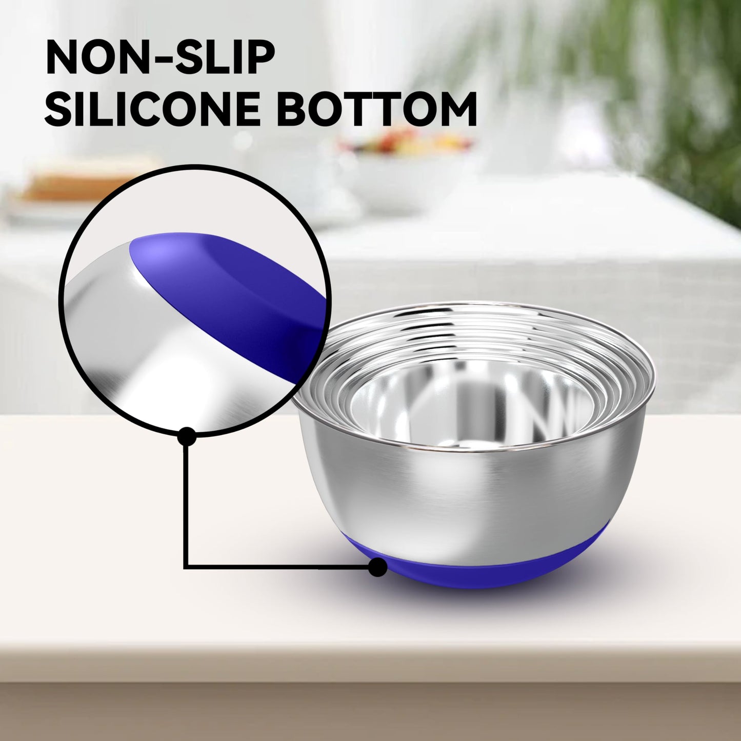 KITEISCAT Stainless Steel Mixing Bowls with Lids – Set of 5 Large Nesting Metal Bowls for Kitchen, Baking, Cooking, Food Prep & Storage, Non-Slip Base, Dishwasher Safe,Blue