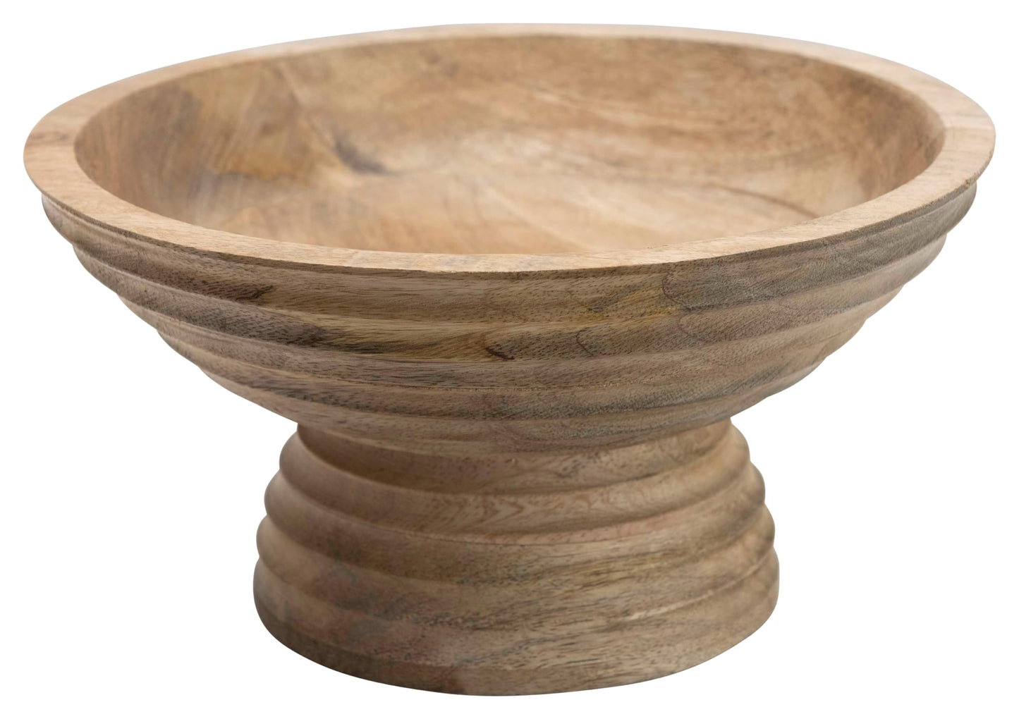 Creative Co-Op Ridged Mango Wood Footed Bowl, Brown