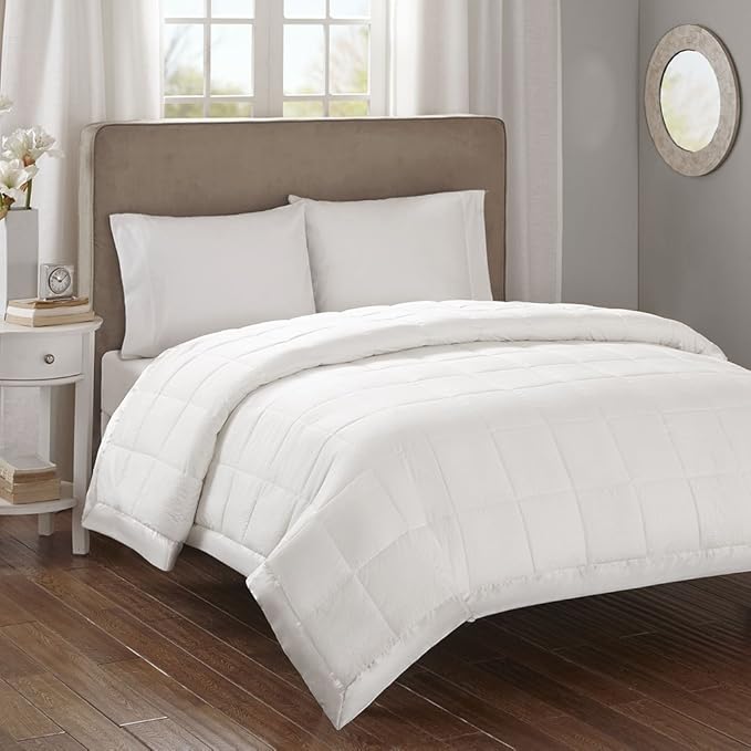 Madison Park Cambria Down Alternative Blanket, Premium 3M Scotchgard Moisture Wicking Treatment, Lightweight and Soft Bed Cover For Summer with Satin Trim, Oversized Twin Ivory