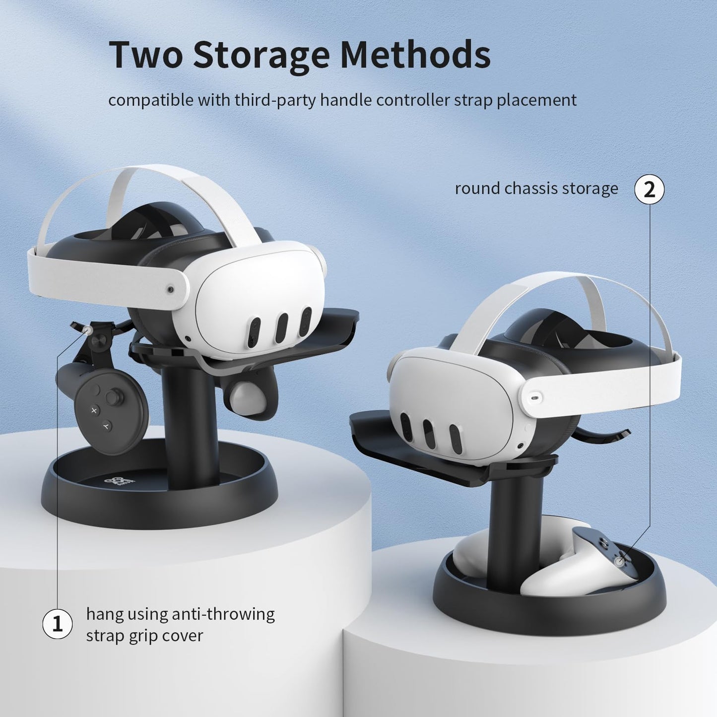 AMVR VR Headset Stand Holder Compatible with Quest 3s/Quest 3/Vision Pro/Quest 2/Pico 4/for PSVR 2 - Universal VR Headset Display Dock, Stable Bracket Storage Round Base, Mount Install Easy