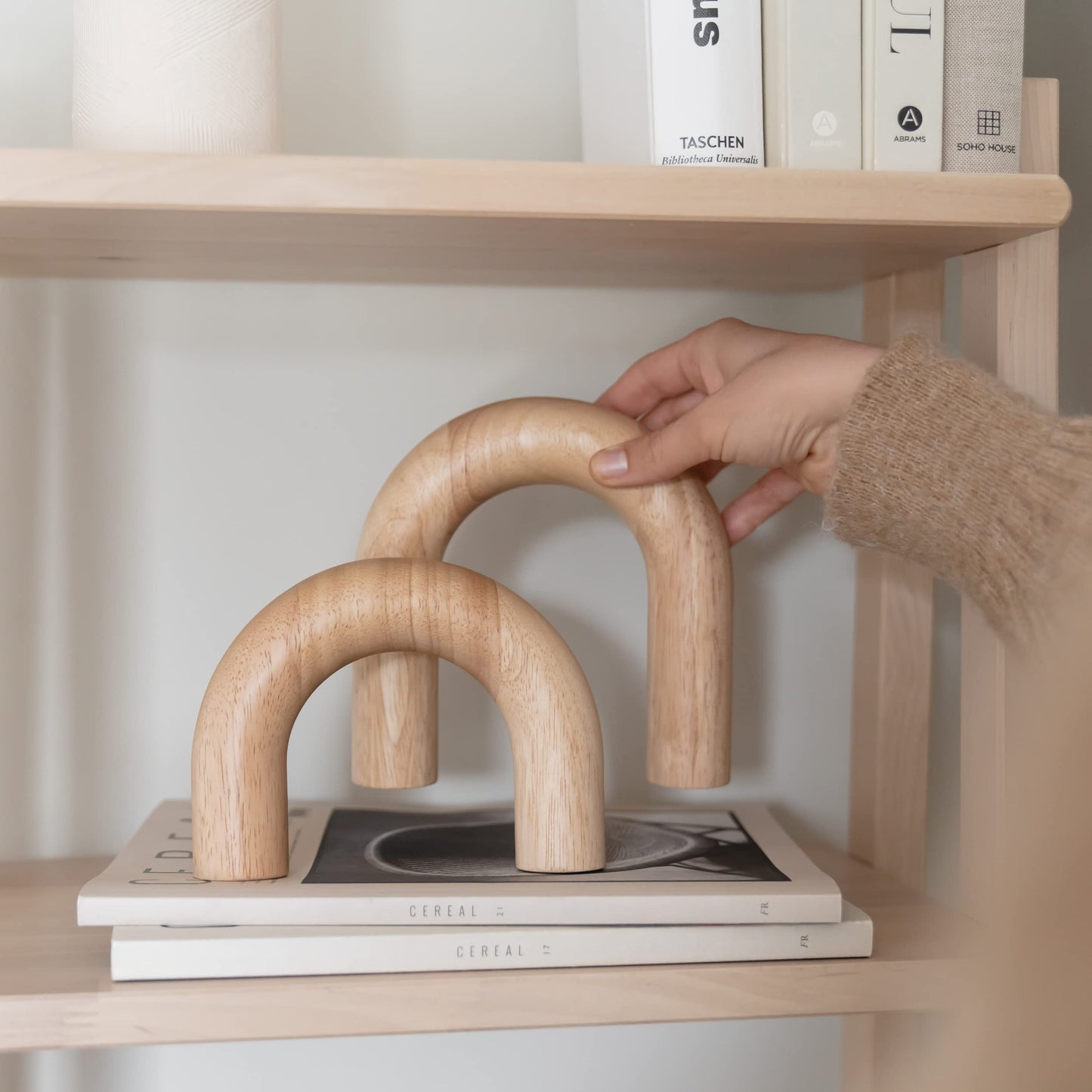 PEAKOLY Wood Arch Decorative Objects - Modern Bookshelf Decor, Coffee Table Sculpture, Floating Shelf Decor Accents, Japandi Home Decorations for Side, Console and Entryway Table