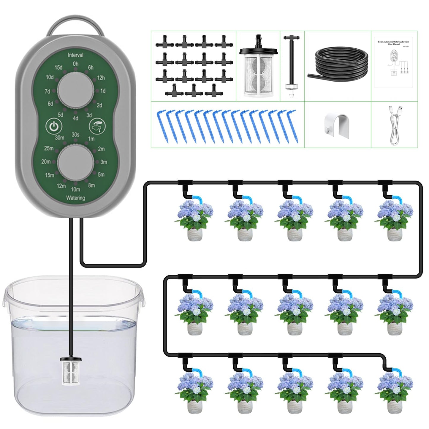 Automatic Plant Waterer Indoor Self Watering System for Pot Plant,Battery Powered Outdoor IPX5 Waterproof Auto Drip Irrigation Kit Beginner-Friendly Water 15 Plants