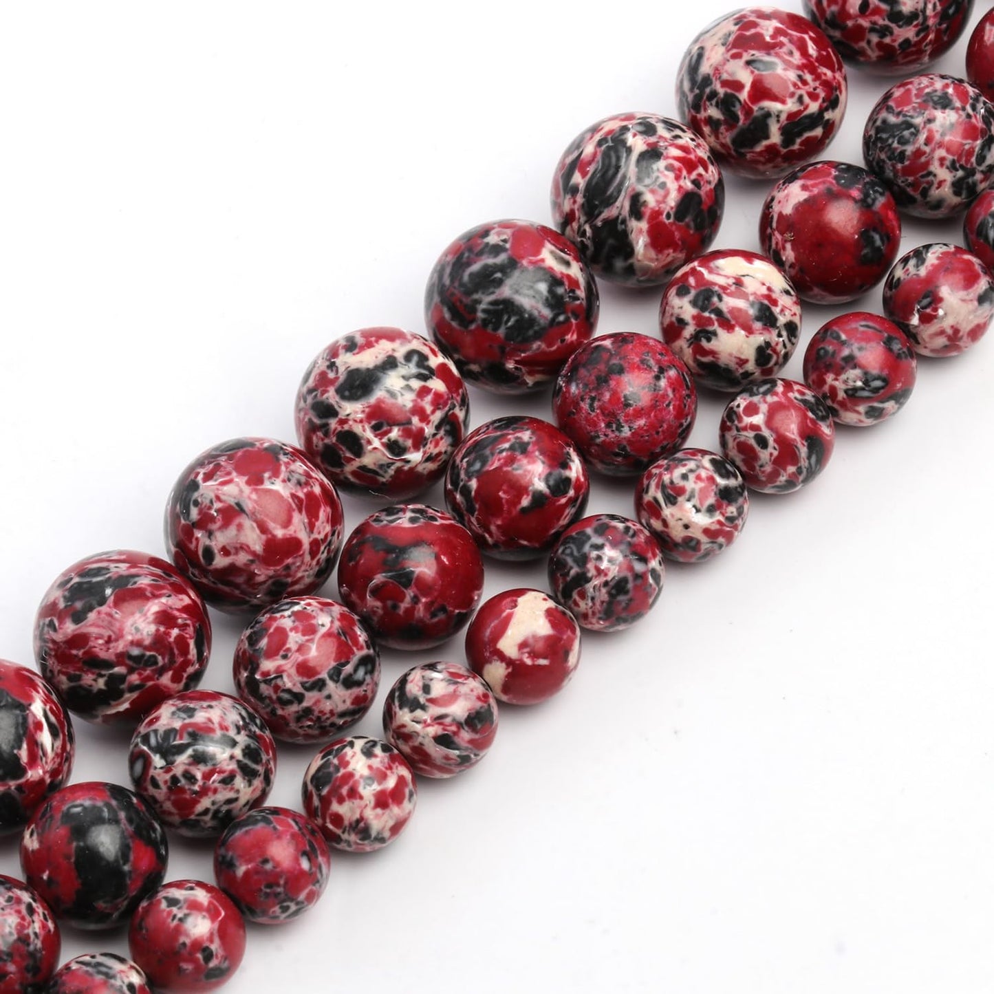 NITOPUPU 10mm 37pcs Red Black Imperial Jasper Natural Stone Beads for Jewelry Making Supplies, Round Crystal Beads for Bracelets Necklace DIY Crafts