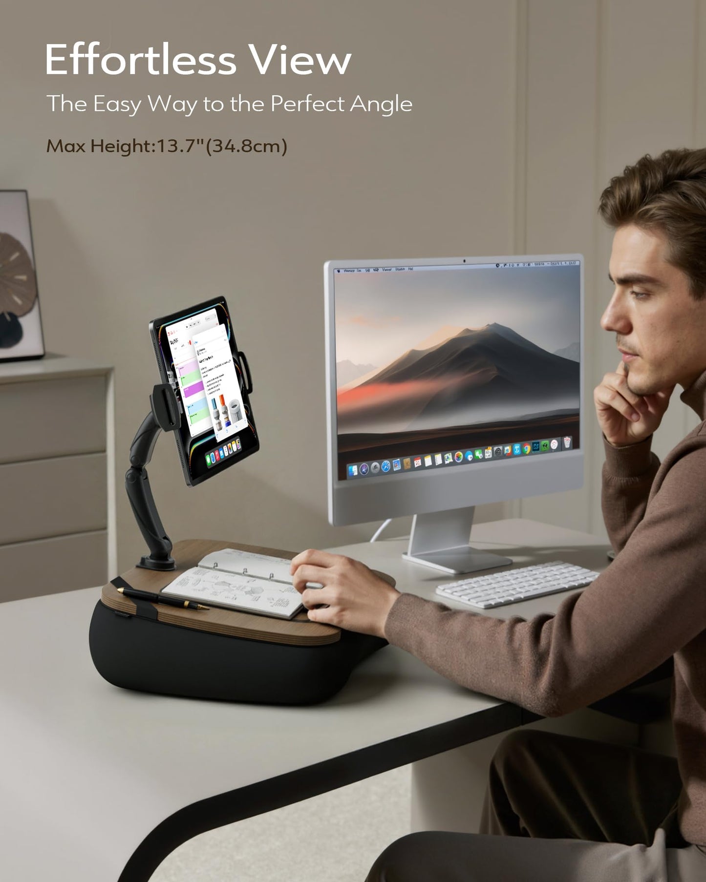 LULULOOK 2-in-1 Lap Desk & Kindle Pillow Stand, Laptop Desk Holder with Beanbag Cushion & Foldable Arm for 14" Laptop,iPad, Phone, 4.7-14.6" Tablet & Kindle Reading in Bed