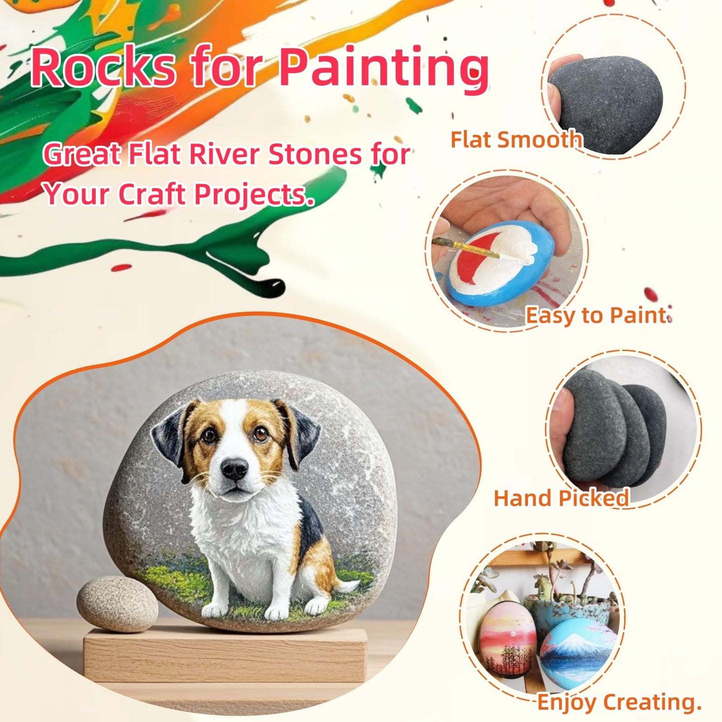 MEILALA 12PCS Large Painting Rocks, 3“-4” River Rocks for Painting ， DIY Rocks Flat & Smooth Kindness Rocks for Arts, Crafts, Decoration