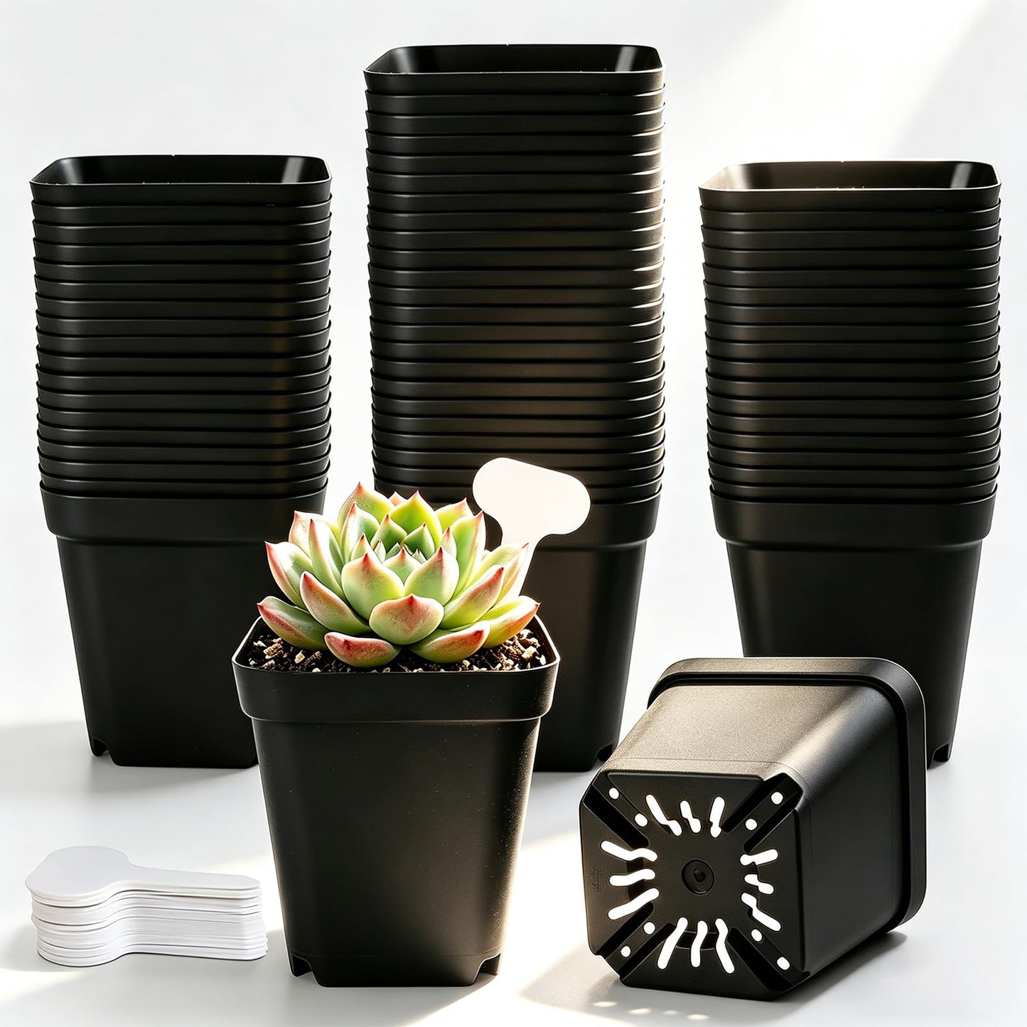 Yampahpa Nursery Pots for Plants, 4 inch Plant Pots, 60 Pack, Black