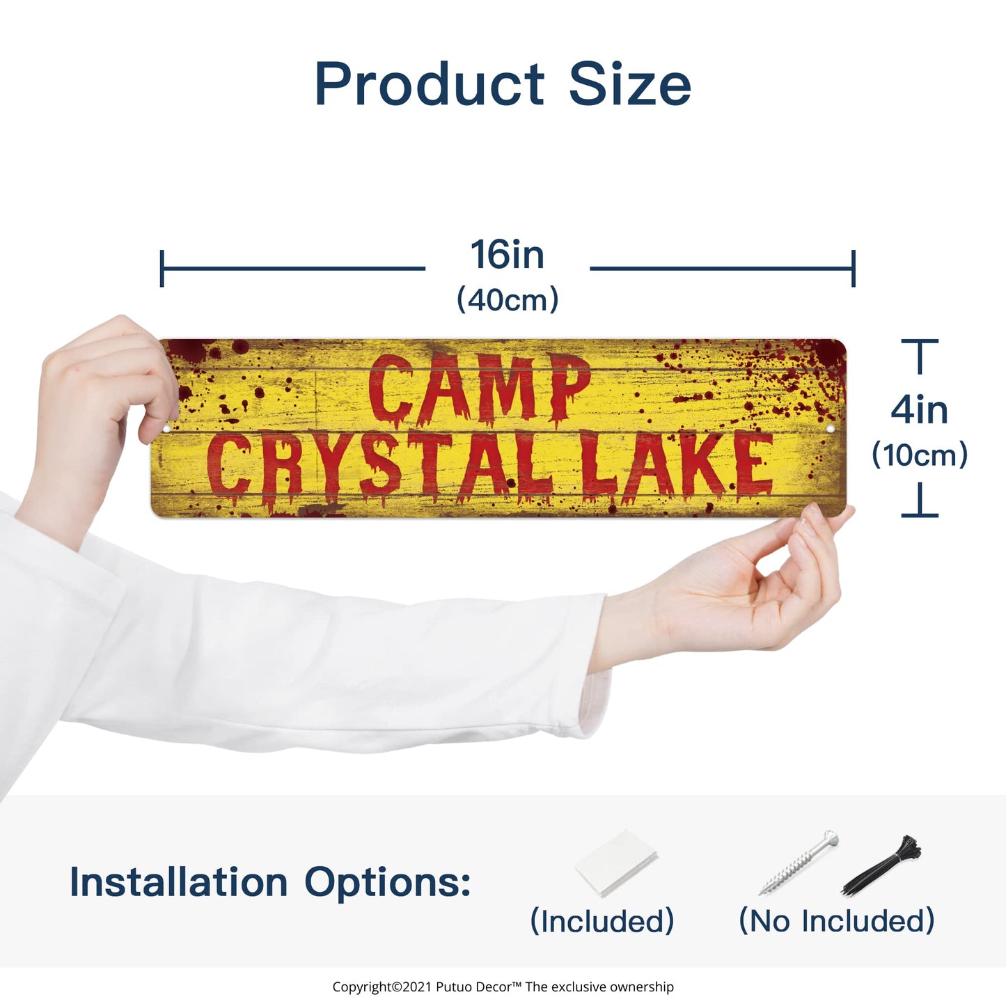 Putuo Crystal Lake Street Sign - Horror Movie Decor, Man Cave & Chill Room Decor, Funny Horror Gift Idea, 16x4in