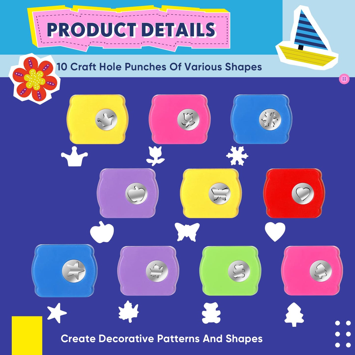 22 Pcs Craft Hole Punch and Creative Scissors Set, Including 12 Craft Pattern Scissors Decorative Edge Scrapbooking Edging, 10 Paper Punch for School Kids Adults Crafting