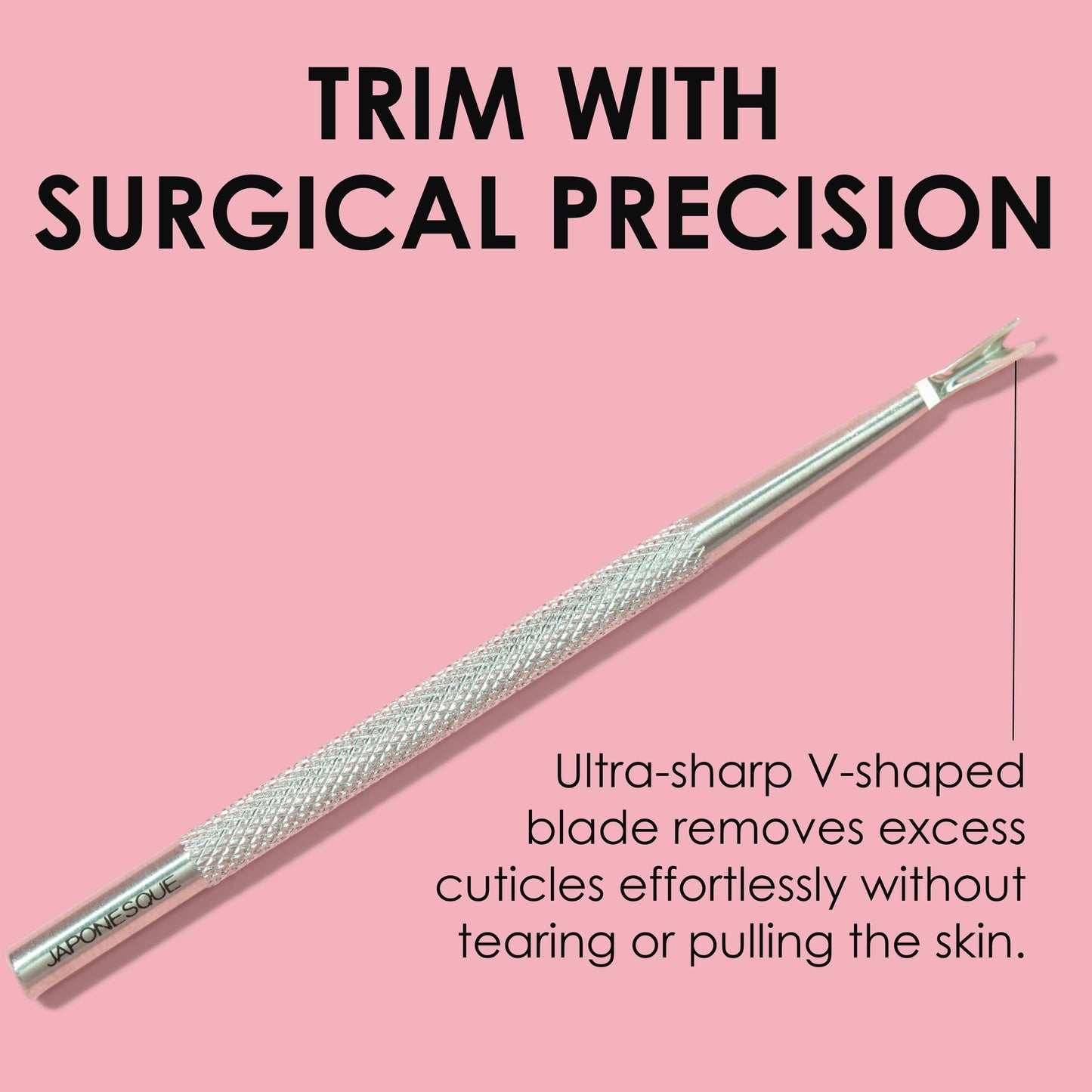 JAPONESQUE Cuticle Pusher and Trimmer Tool for Nails, Stainless Steel Cuticle Remover for Manicure and Pedicure, Dual End Nail Cuticle Pusher and Cutter for Cleaning, Shaping and Removing Dead Skin