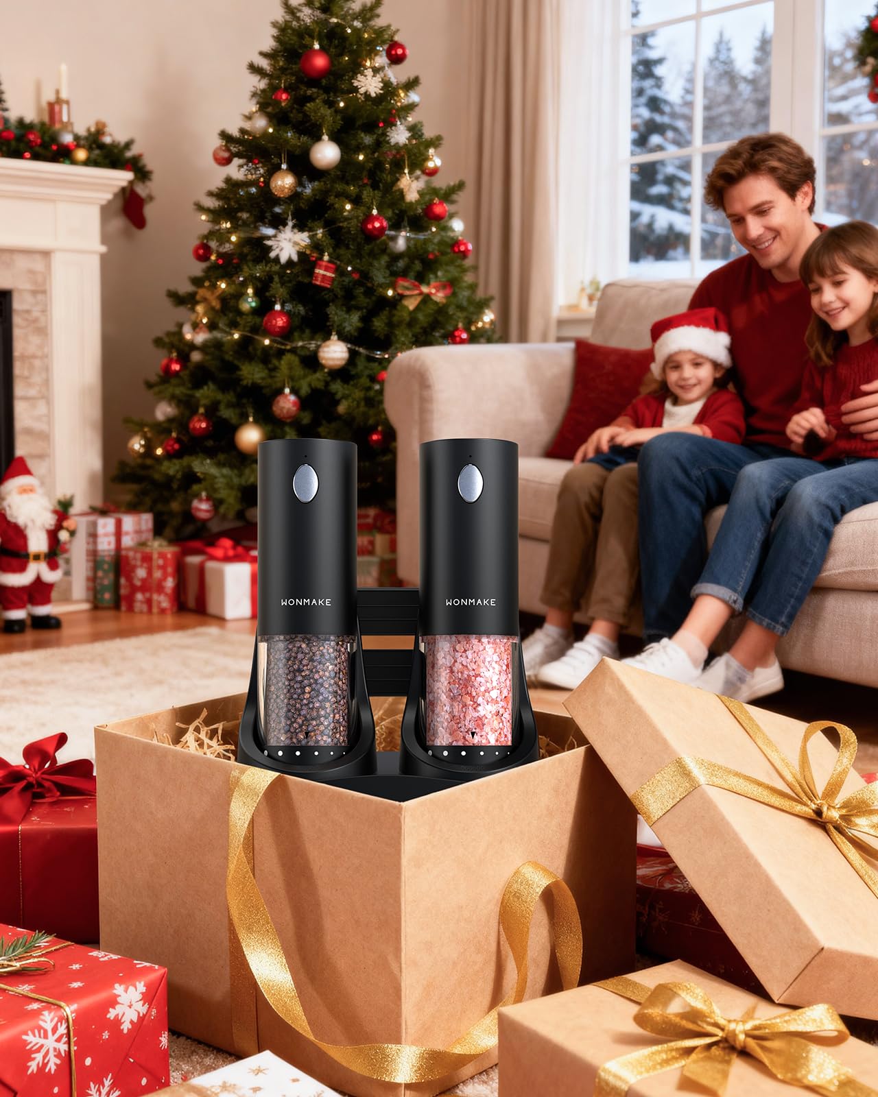 Electric Salt and Pepper Grinder Set - Automatic Refillable Salt and Pepper Grinders with Charging Base & LED Light, Adjustable Coarseness, One-handed Easy Operation, Ideal Kitchen Gadget