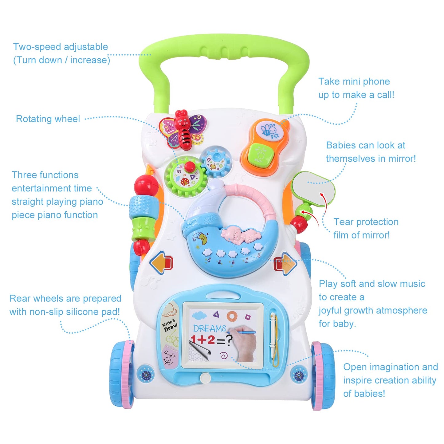 Cuterabit 2 in 1 Sit to Stand Baby Walker with Music and Light, Push Toys for Toddlers 1-3 for Learning to Walk, Baby Walking Toys 6 to 12 Months for Infants Babies Toddlers Boys Girls