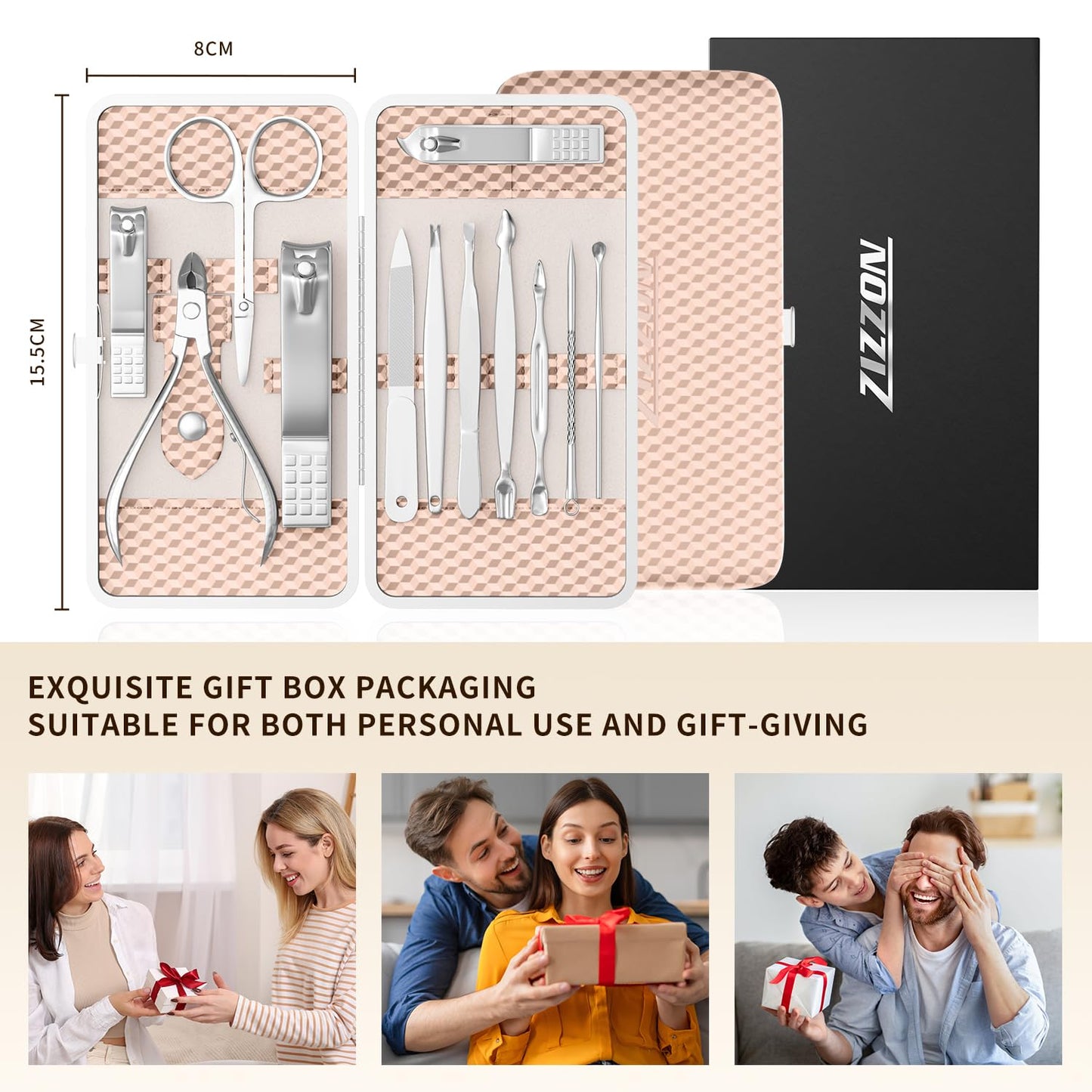 ZIZZON Professional Nail Care kit Manicure Grooming Set with Travel Case(Rose Gold)