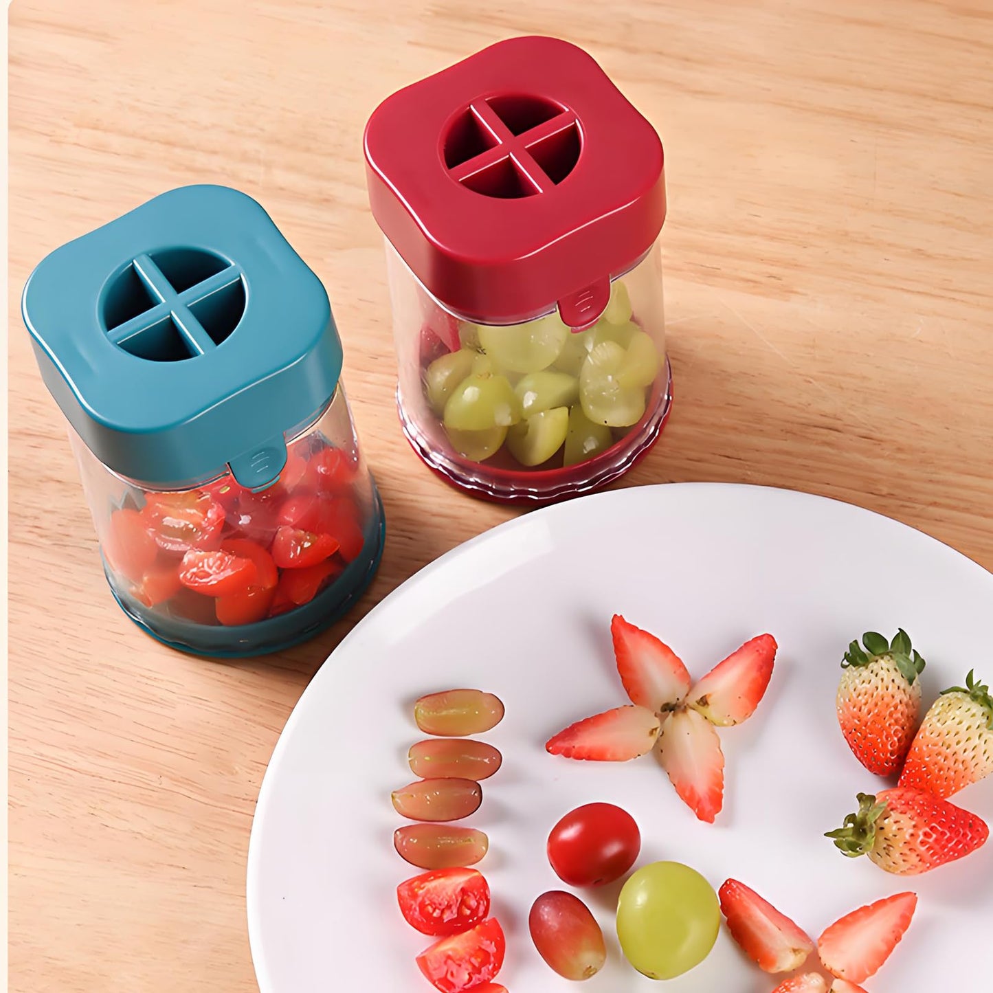 Kesttenn New Grape Cutter for Toddlers, Cutter Quarter Slicer Tool Into 4 Pieces for Slicing Grapes, Strawberries, Cherry, Tomatoes (Pink)
