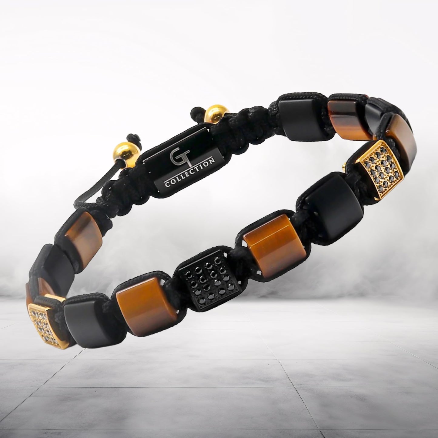 GT collection Flat Bead Bracelet, Gemstone Adjustable Bracelets for Men - Beaded Energy Bracelet for Relaxation and Peace, Handcrafted Men's Jewelry Gifts for Men