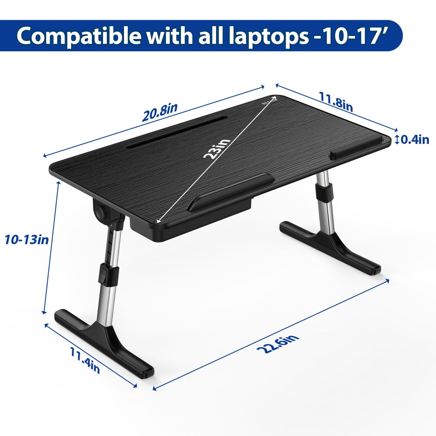 Besign LT05 Adjustable Laptop Table, Lap Desk, Portable Standing Bed Desk, Foldable Sofa Breakfast Tray, Notebook Computer Stand for Reading and Writing, Medium Size, Black