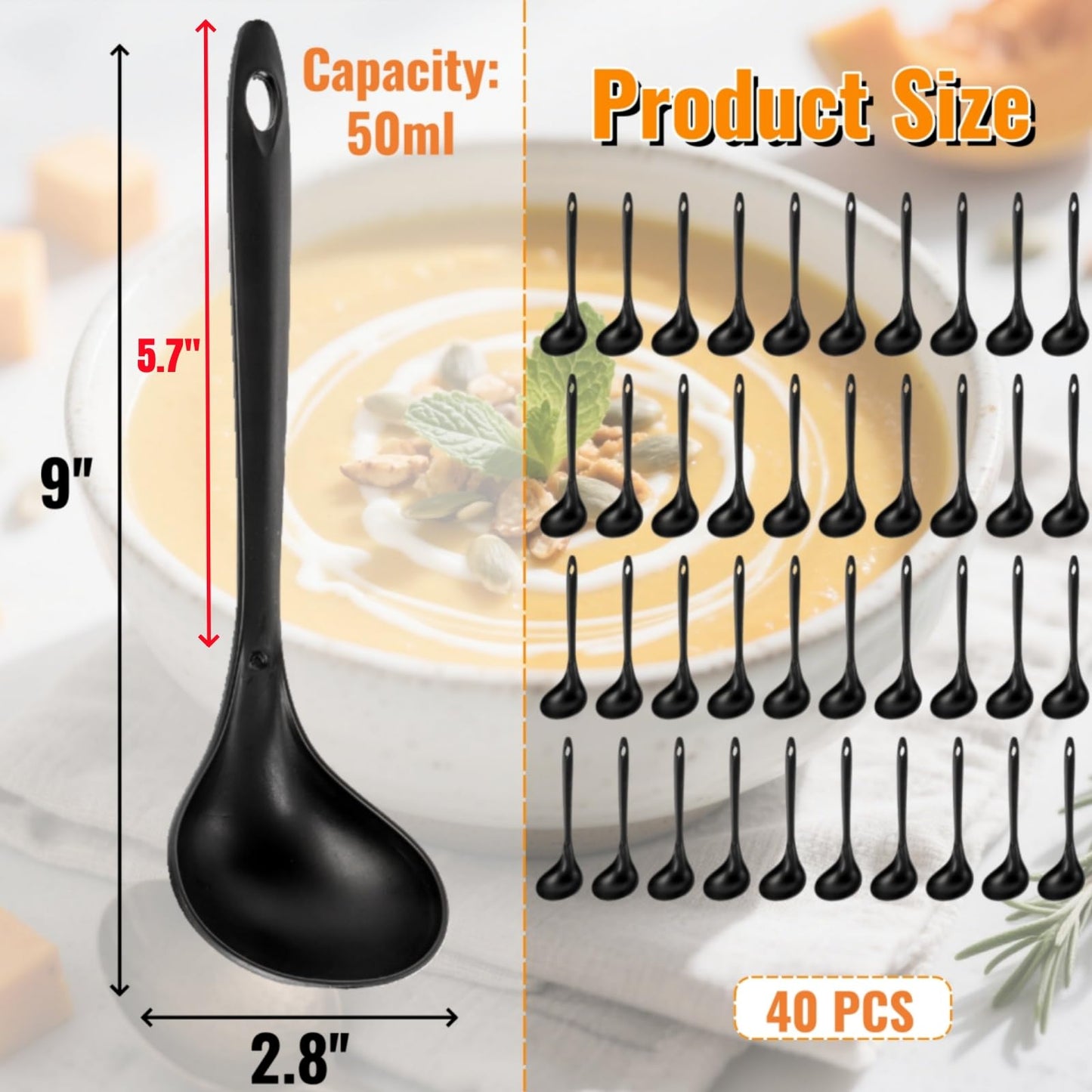 Acshio 40 Pack Plastic Ladle Spoons, 9 Inch Disposable Large Serving Spoons with Long Handle, Heat Resistant Soup Ladle Bulk for Party Catering Buffet Restaurant