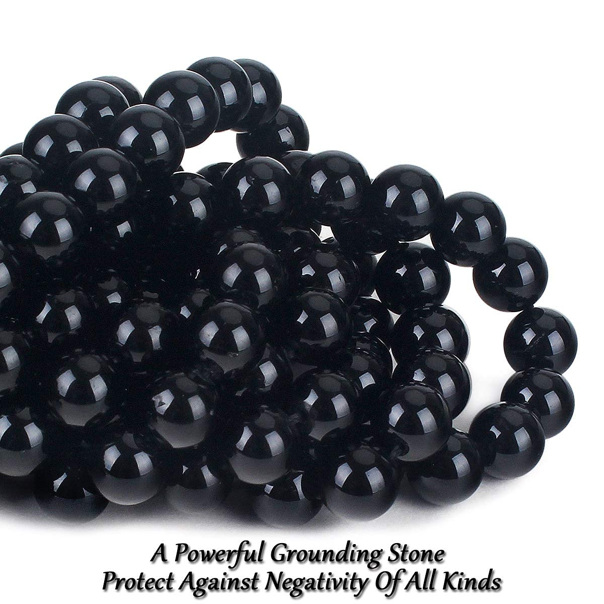 70PCS Natural 8MM Healing Gemstone, Black Tourmaline Energy Stone Round Loose Beads, Semi-Precious Crystal Beads with Free Elastic String for Jewelry Making DIY
