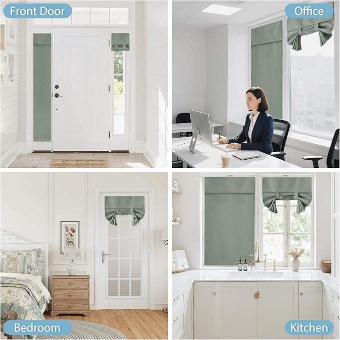 RYB HOME French Door Curtain - Privacy Protect Thermal Insulated Doorway Shade for Kitchen Living Room Dining, 69 Inches 30 Wide Sage Green Curtains, 1 Panel