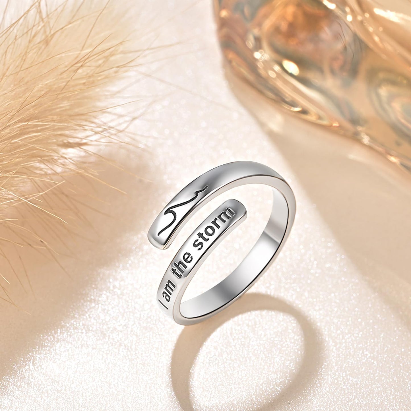 925 Sterling Silver Inspirational Jewelry Adjustable Wrap Open Ring Encouragement Gift for Women(I am the storm 2)