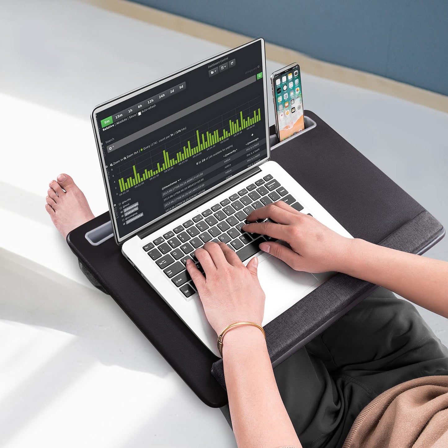 Extra Large Lap Laptop Desk - Full PU Material Mouse Pad Gaming Tray - Portable LapDesk with Phone Holder & Wrist Rest for Notebook, MacBook, Tablet, Bed, Sofa(Black, Fit Up 17.3-in Laptops)