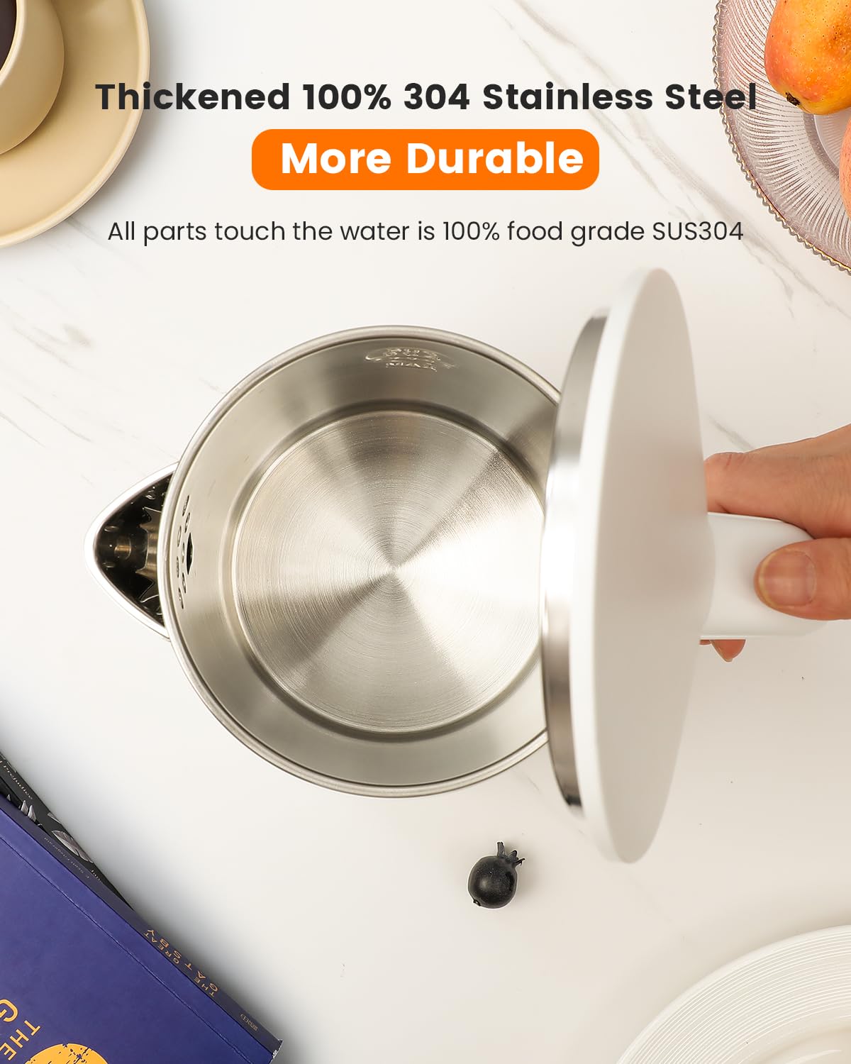 WTJMOV Electric Kettle Stainless Steel, 1.0L Small Water Boiler 1200W Fast Boiling, Double Wall Tea Kettle Pot Automatic Shut Off, Durable Coffee & Tea Maker/Warmer/Heater White