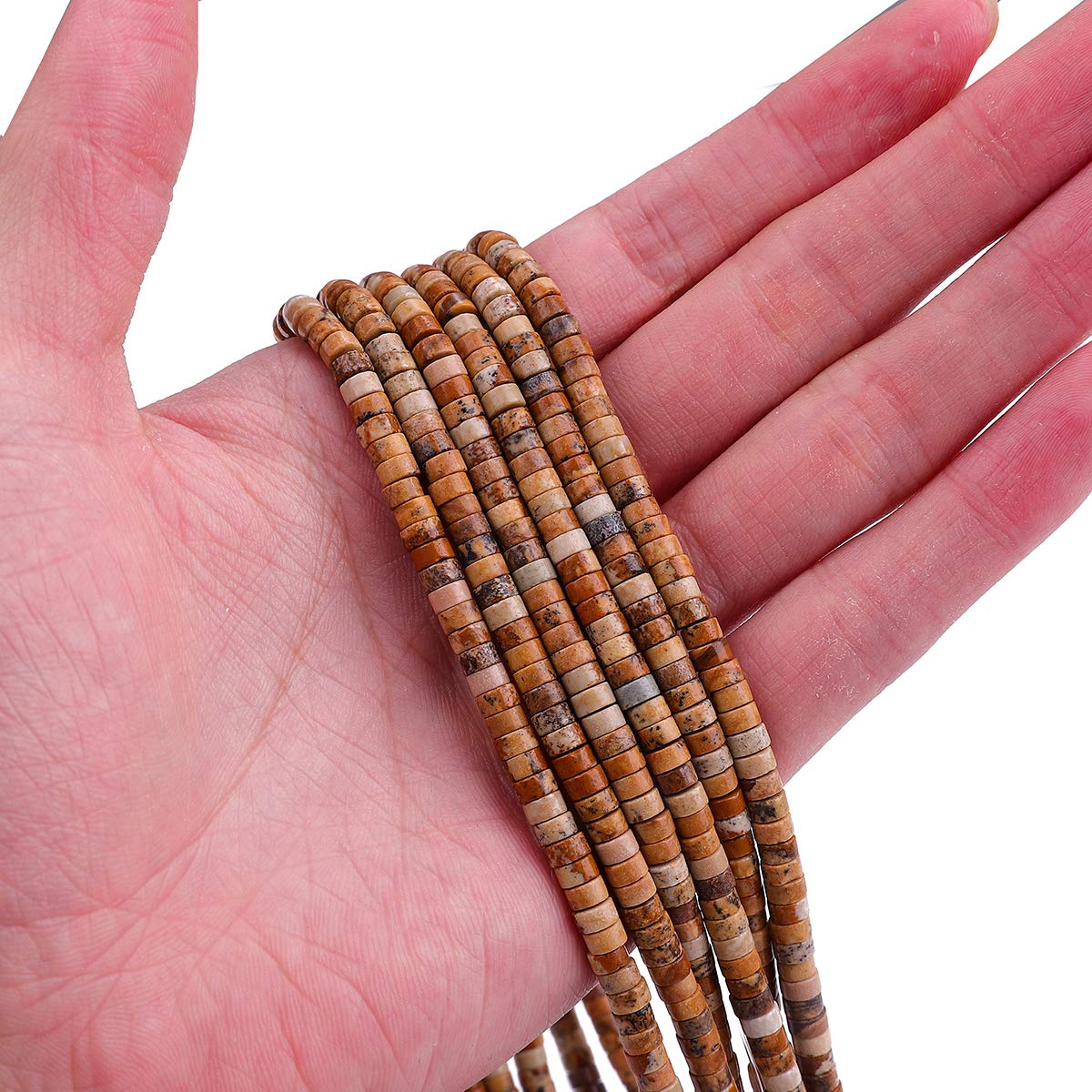 BEADIA Natural Brown Picture Jasper Spacer Beads Caps Loose Semi Gemstone for Beading Jewelry Making 4mmx2mm 38cm